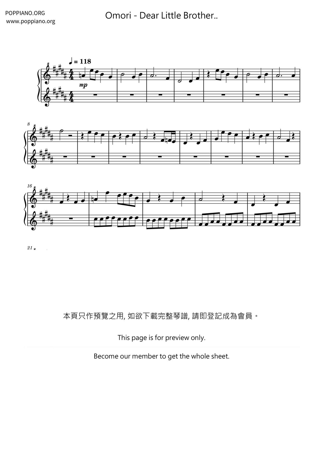 Dear Little Brother..琴譜