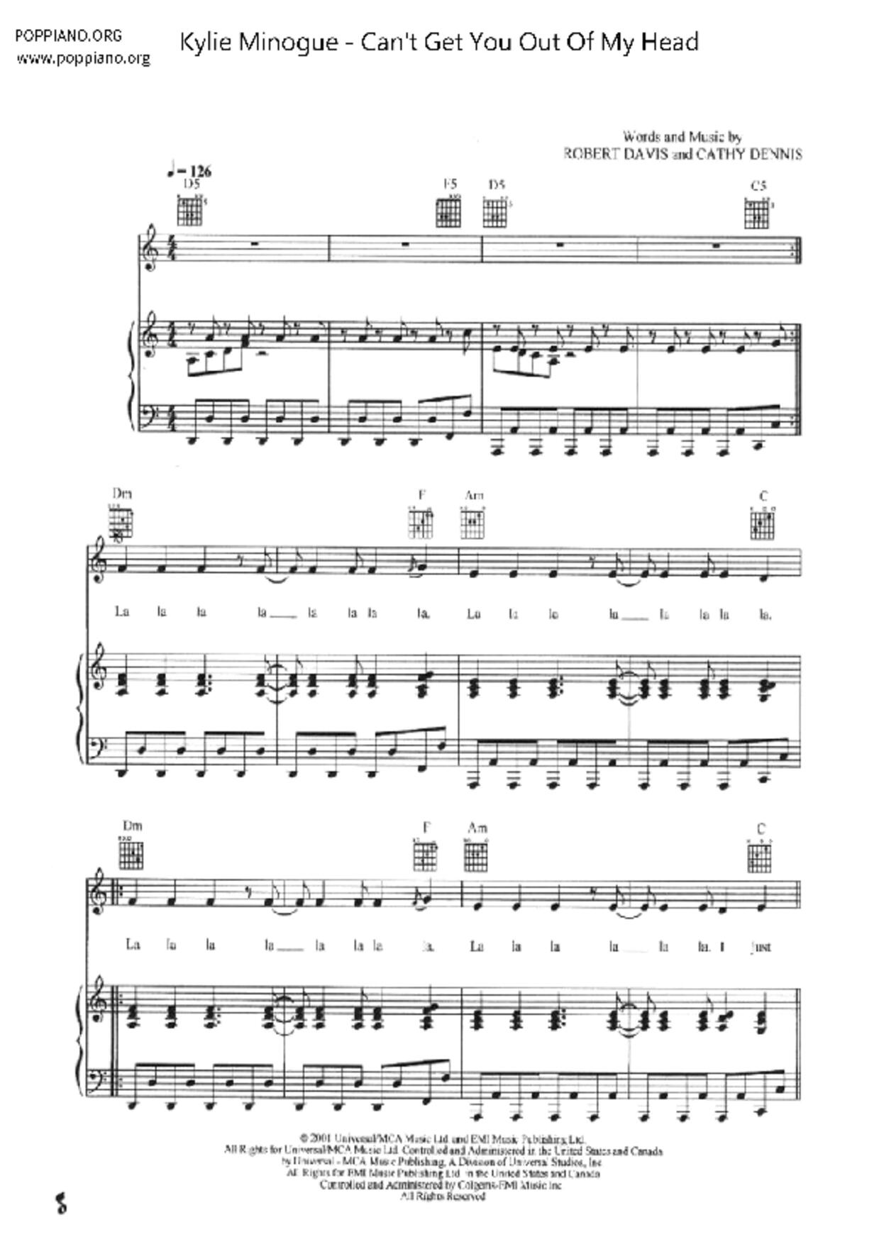 Can't Get You Out Of My Head琴譜