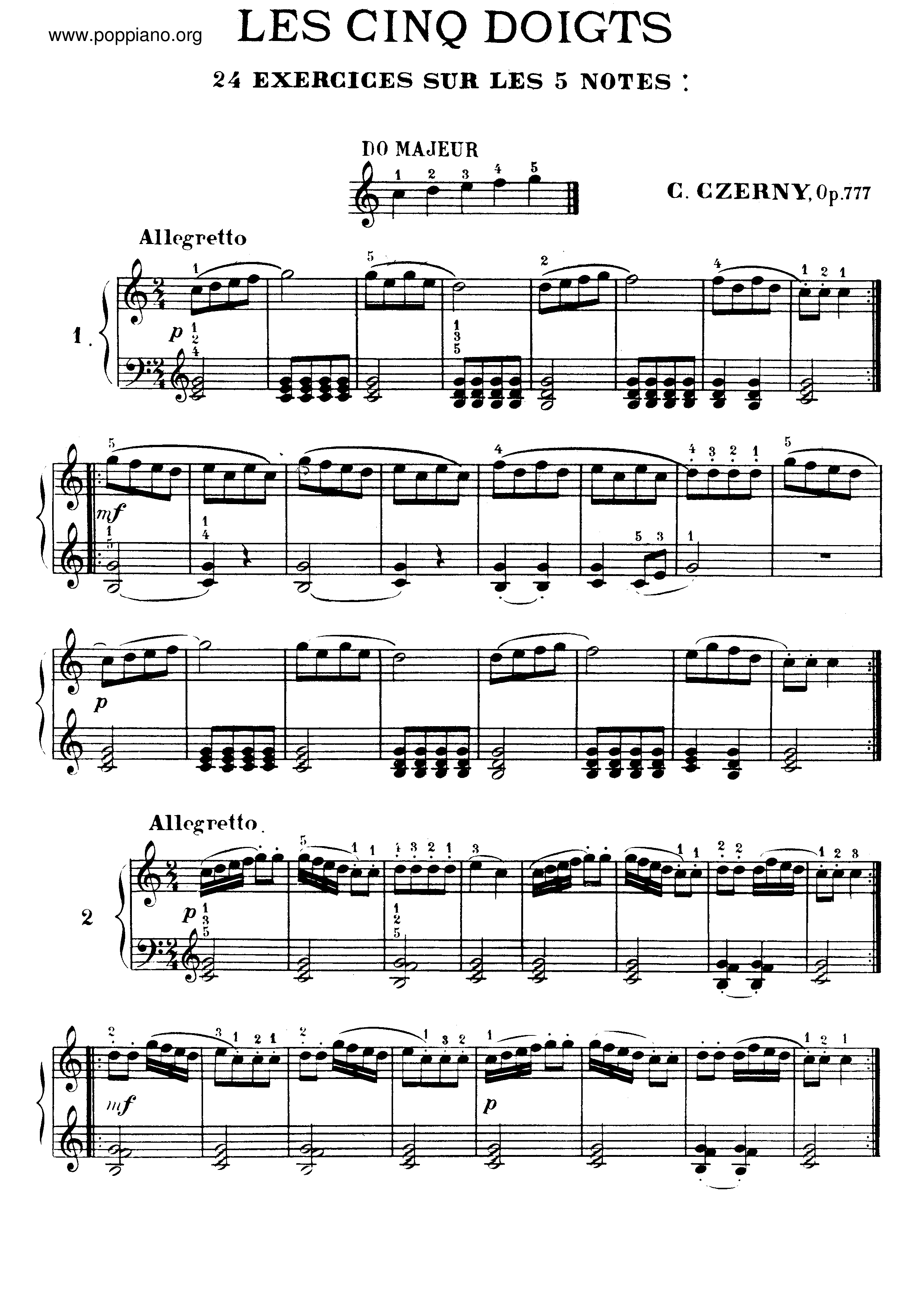 Les Cinq Doigts, Op.777琴譜