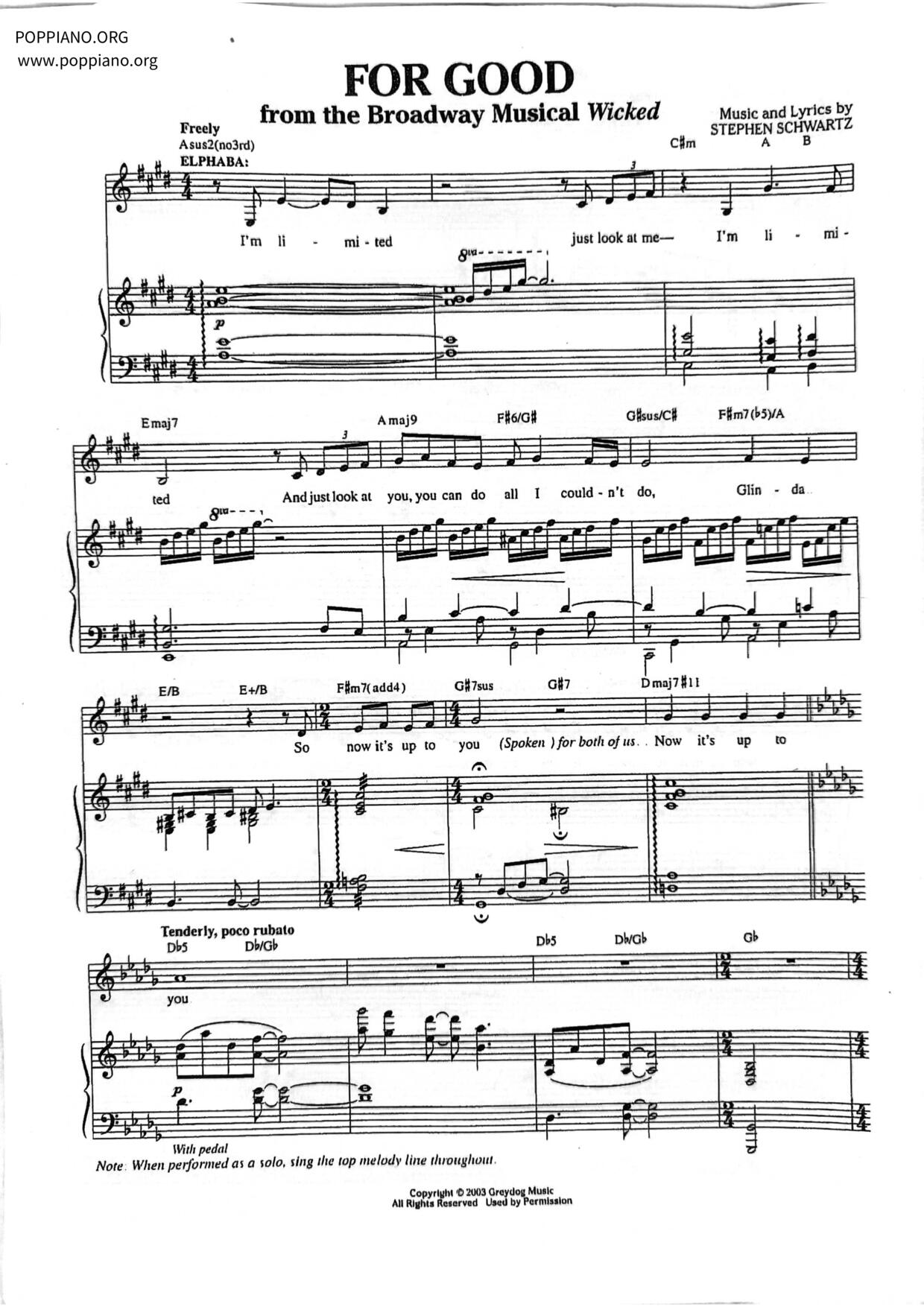 Wicked - For Good琴譜