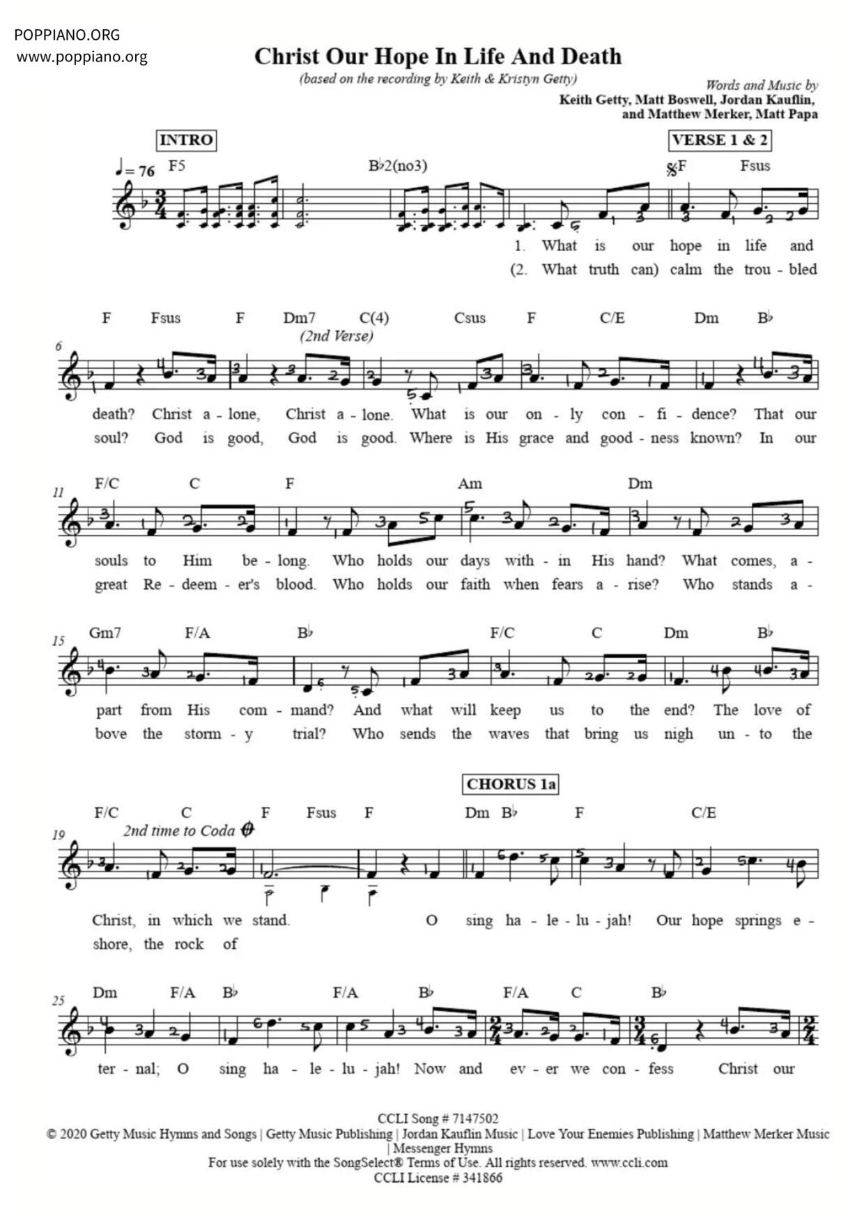 Christ Our Hope In Life And Death琴譜