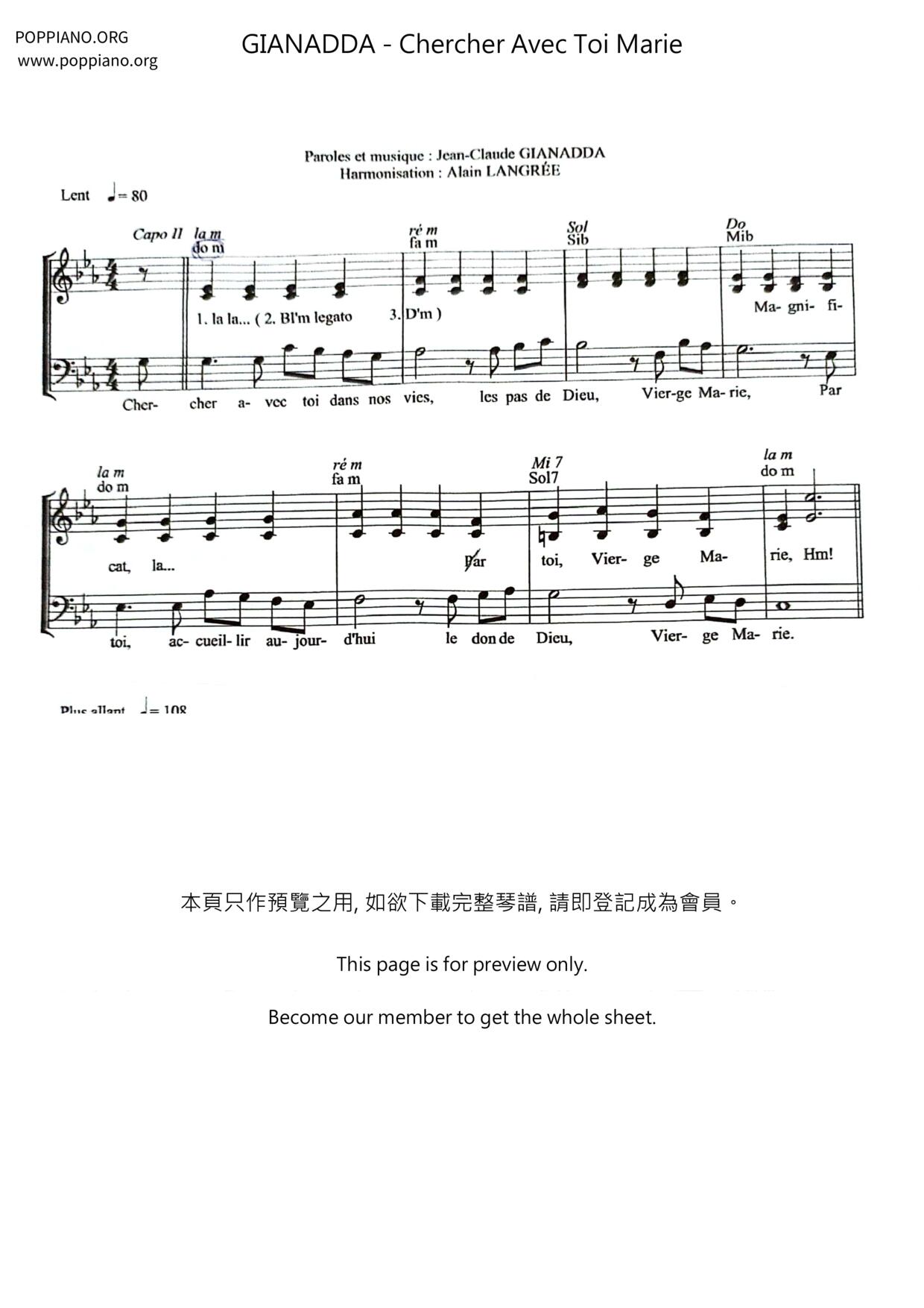 Chercher avec toi Marie琴譜