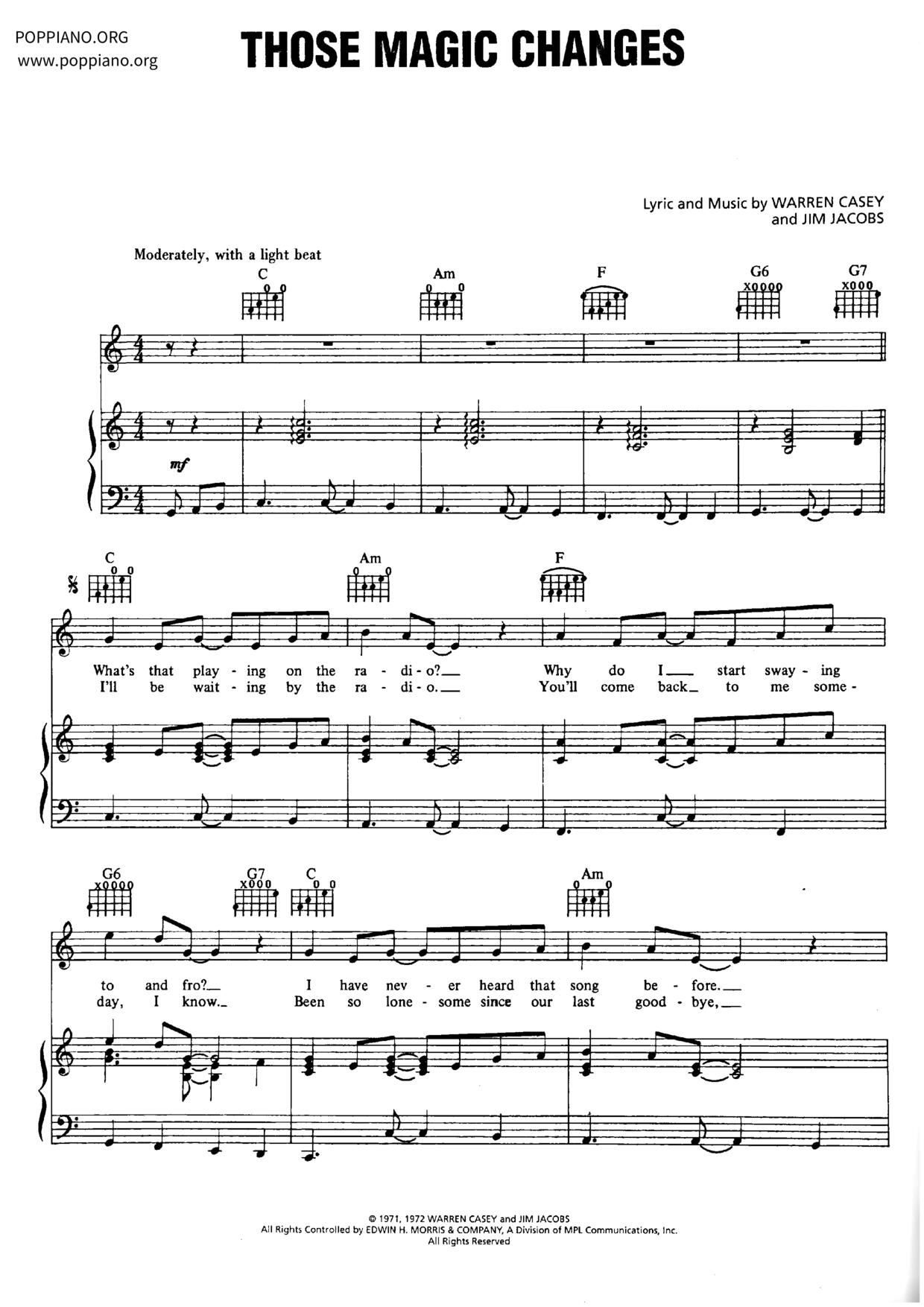 Those Magic Changes - From “Grease”琴譜