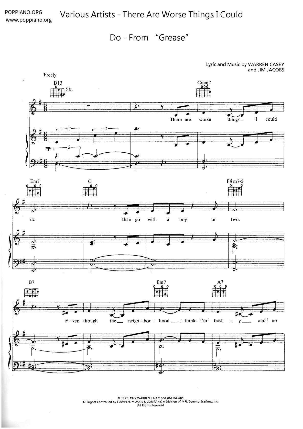There Are Worse Things I Could Do - From “Grease”琴譜