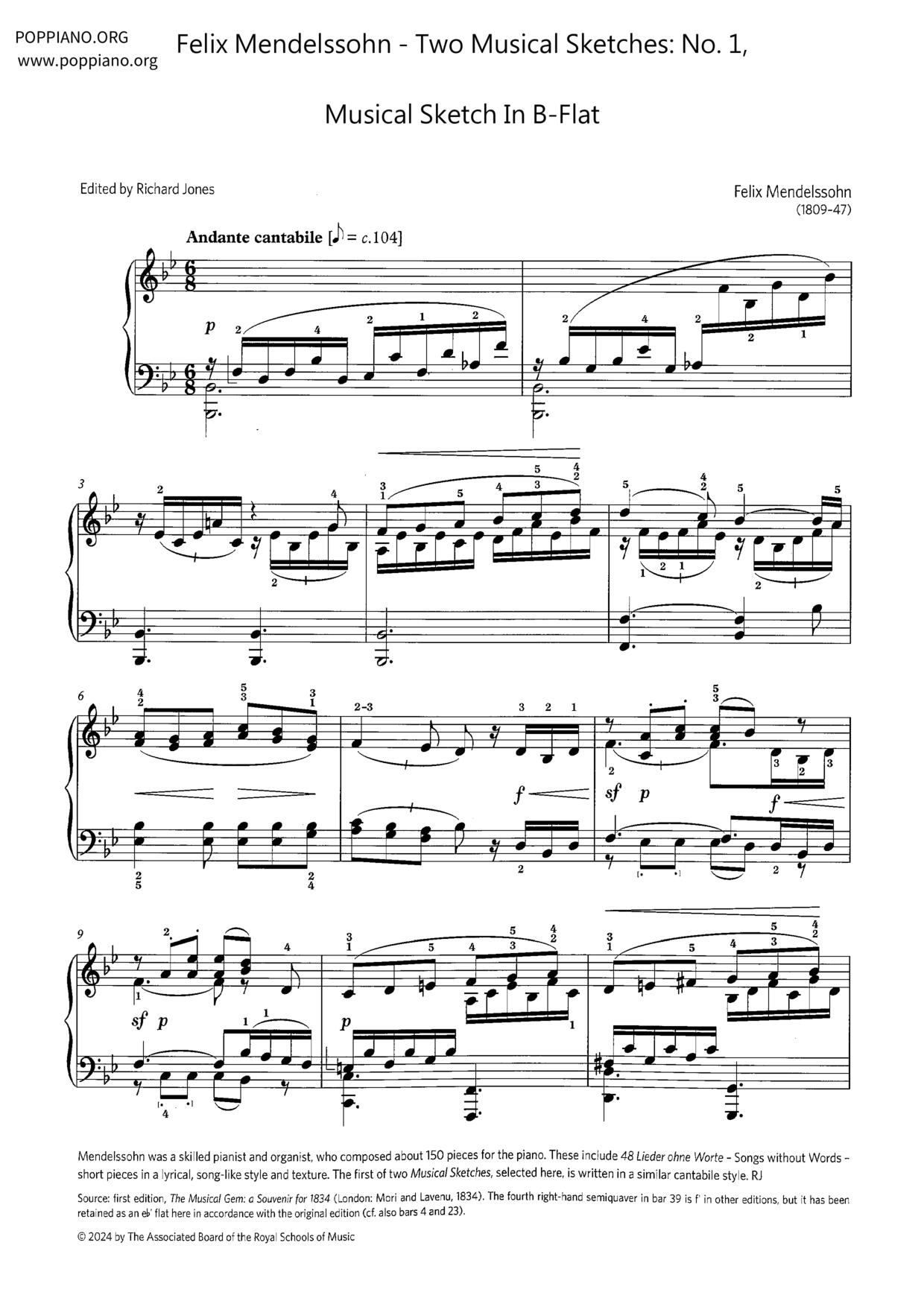 Two Musical Sketches: No. 1, Musical Sketch in B-Flat琴譜