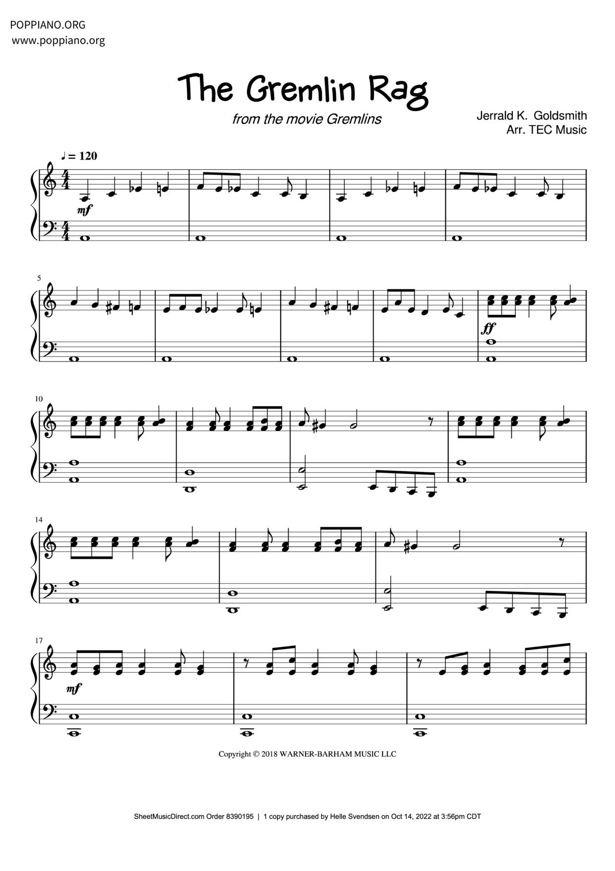 The Gremlin Rag - from the movie Gremlins琴譜