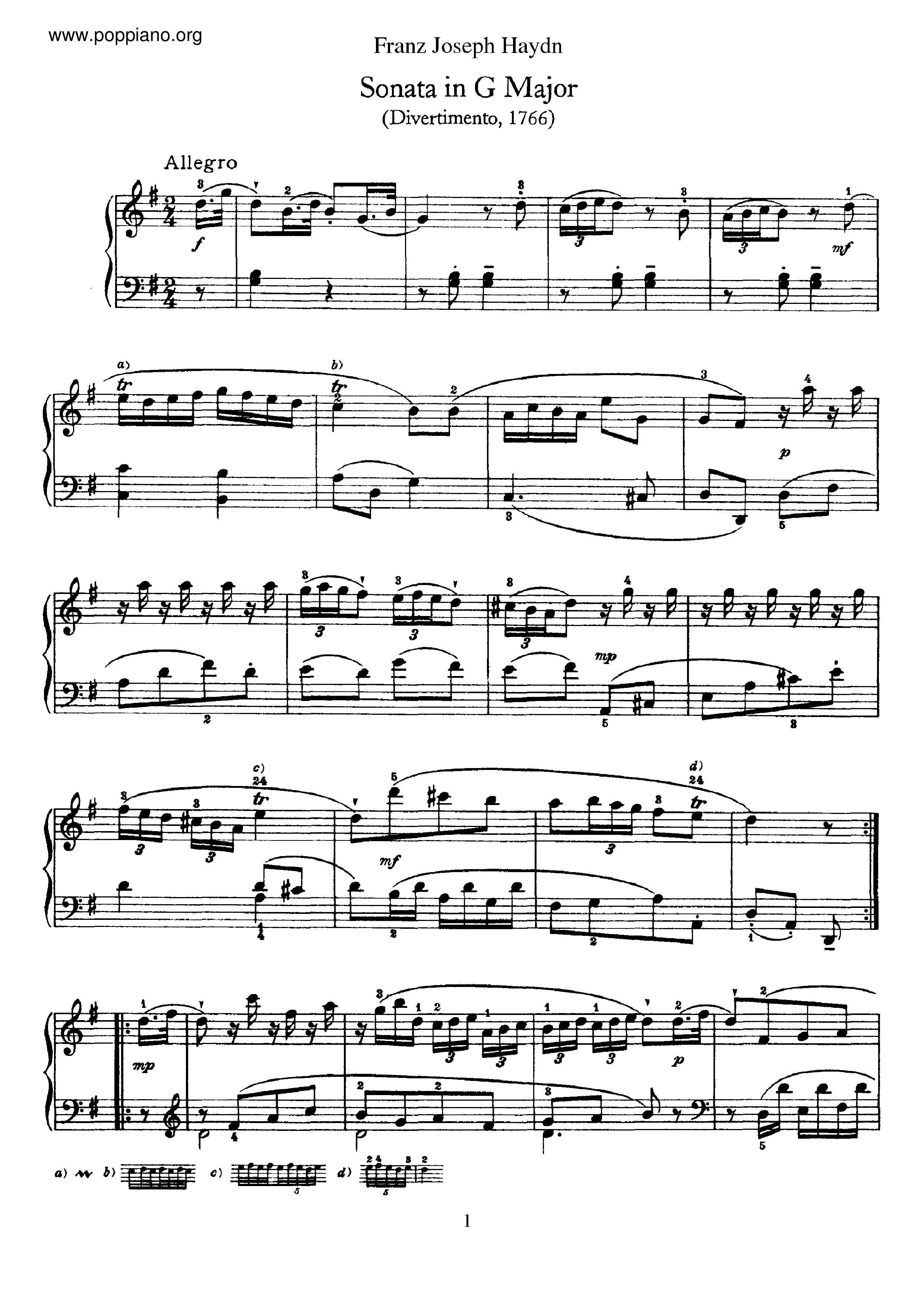 HaydnSonata No.8 in G major Sheet Music pdf, Free Score Download ★