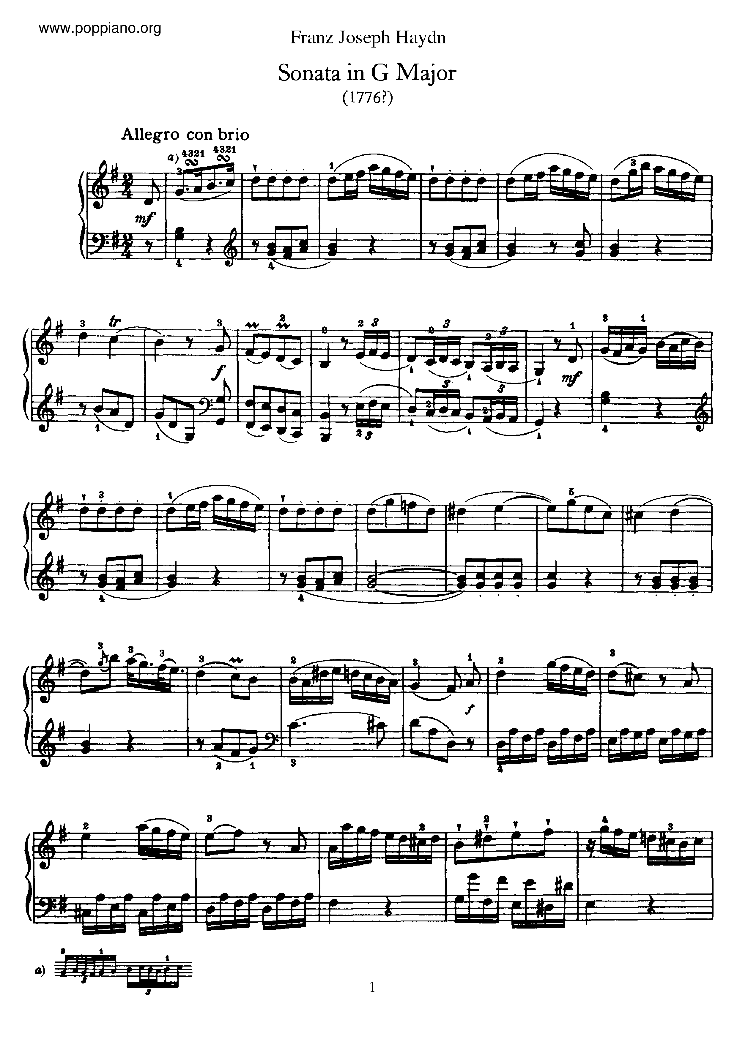 ☆フランツ・ヨーゼフ・ハイドン - Sonata No.27 in G major ピアノ譜