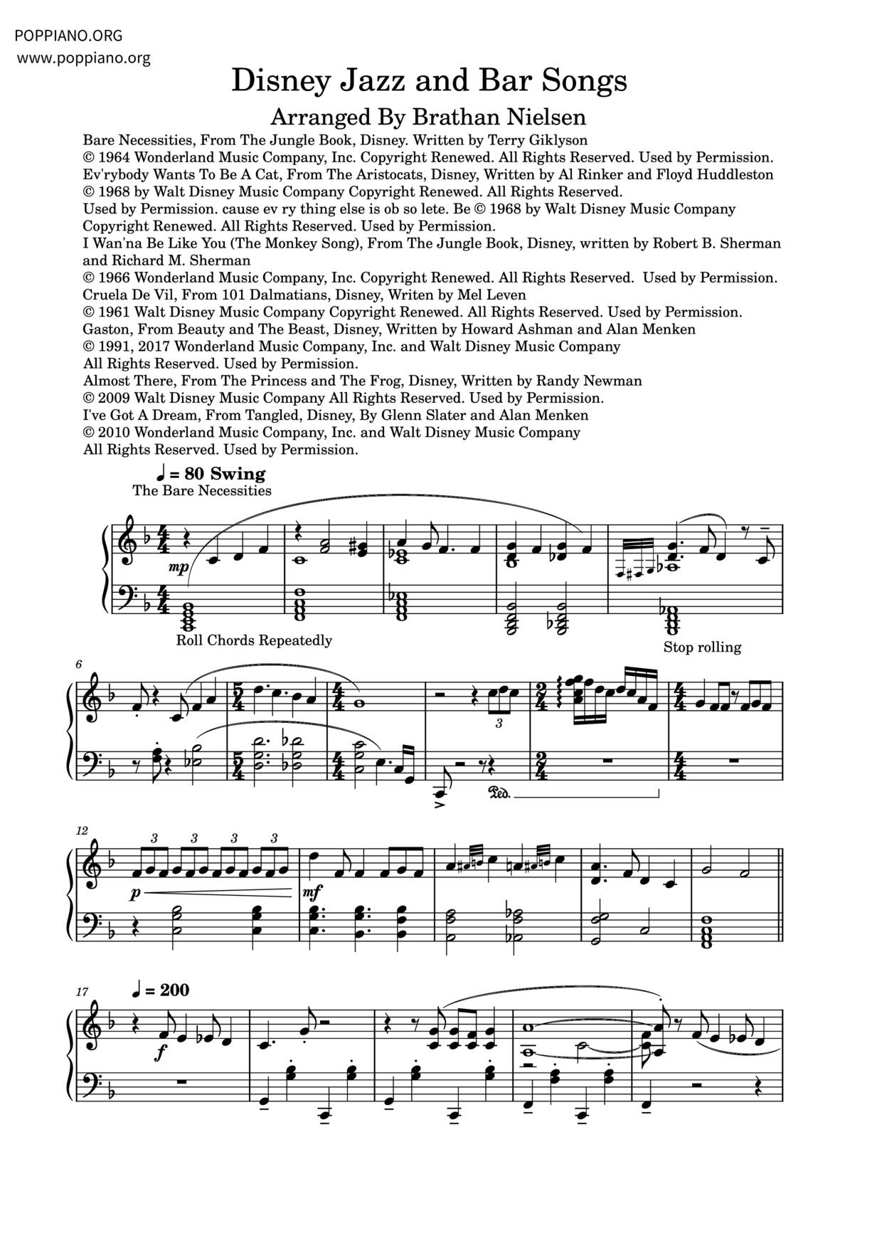 Disney Jazz And Bar Songs琴譜
