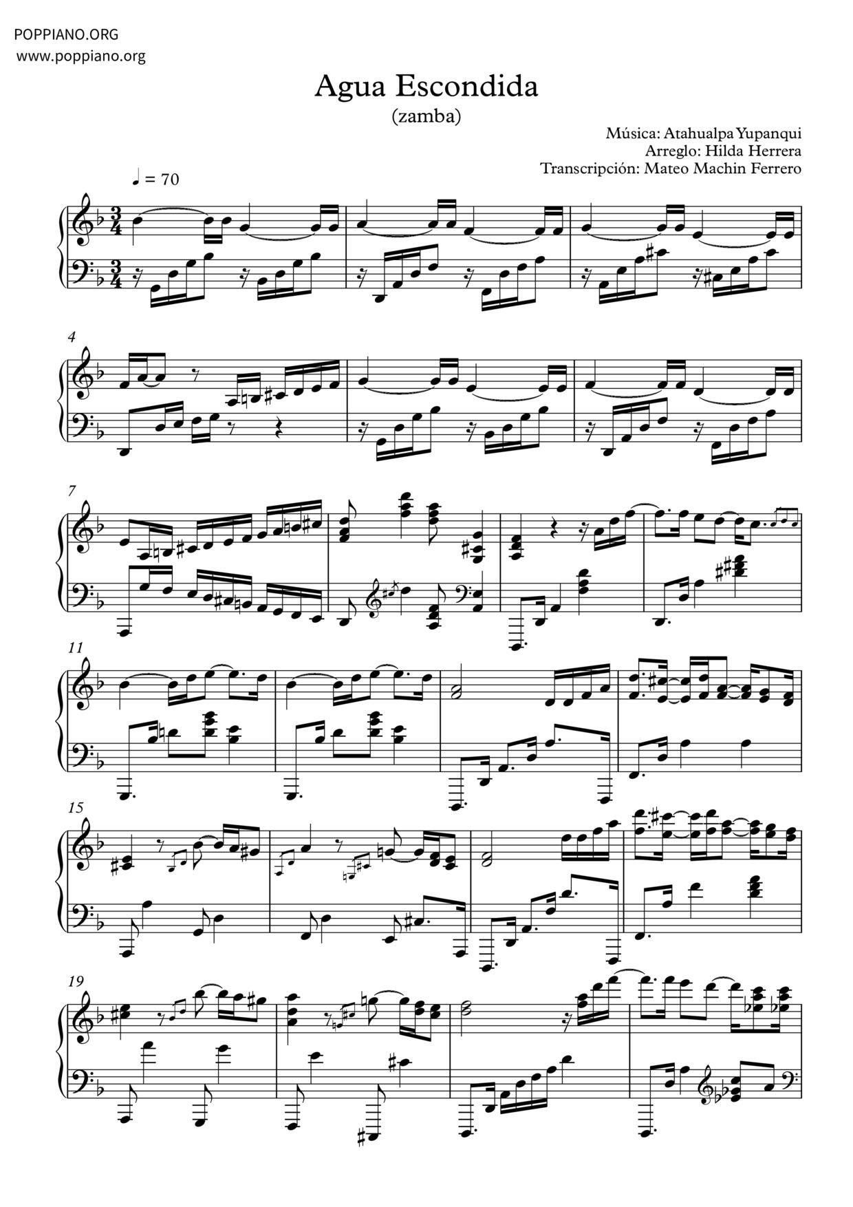 Agua escondida (Zamba)琴譜