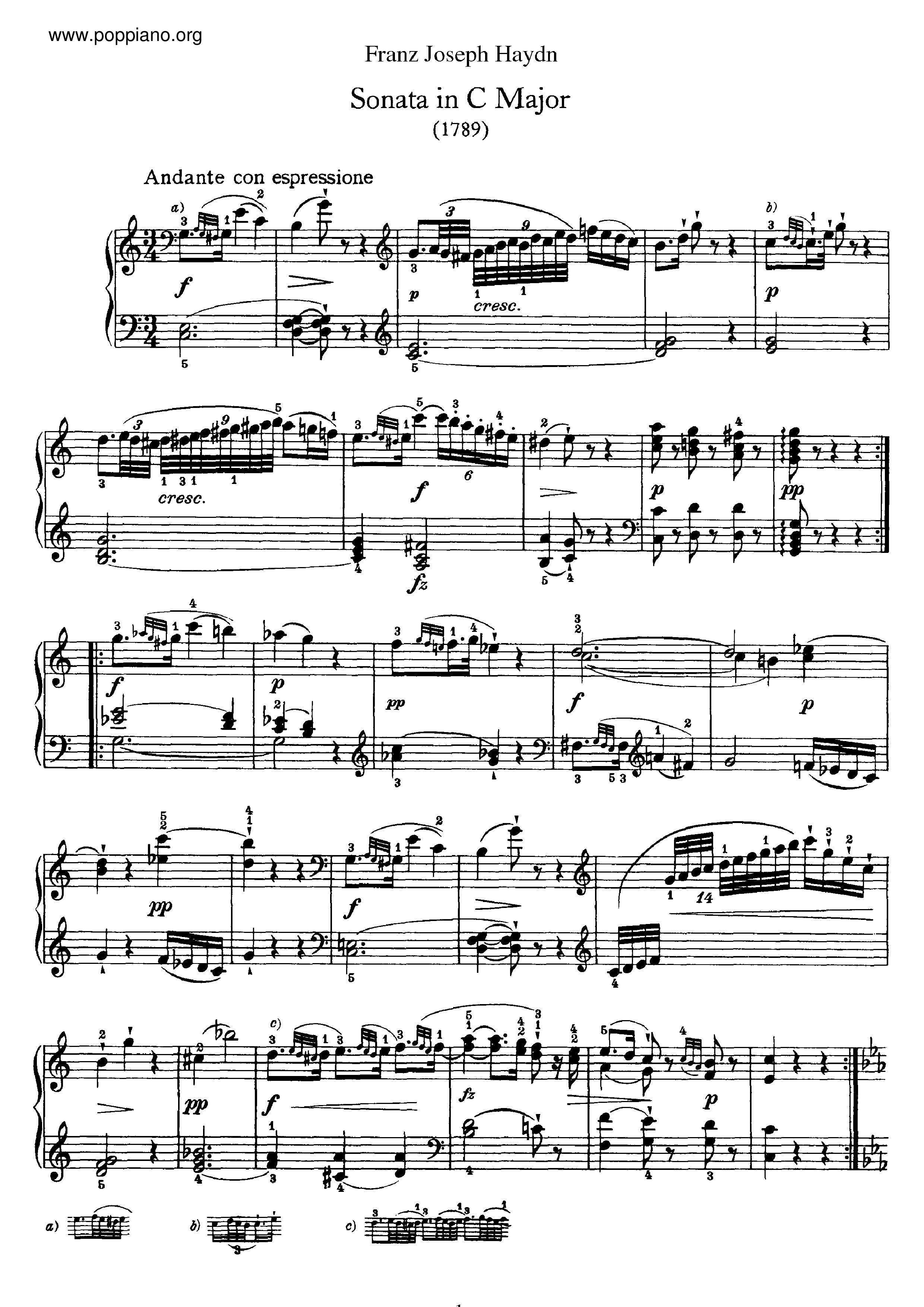 ☆フランツ・ヨーゼフ・ハイドン - Sonata No.48 in C major ピアノ譜