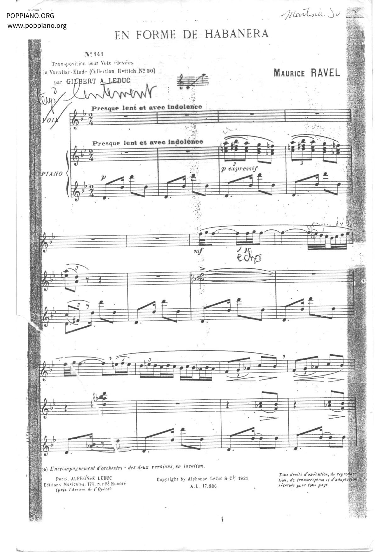 Piece En Forme De Habanera琴譜