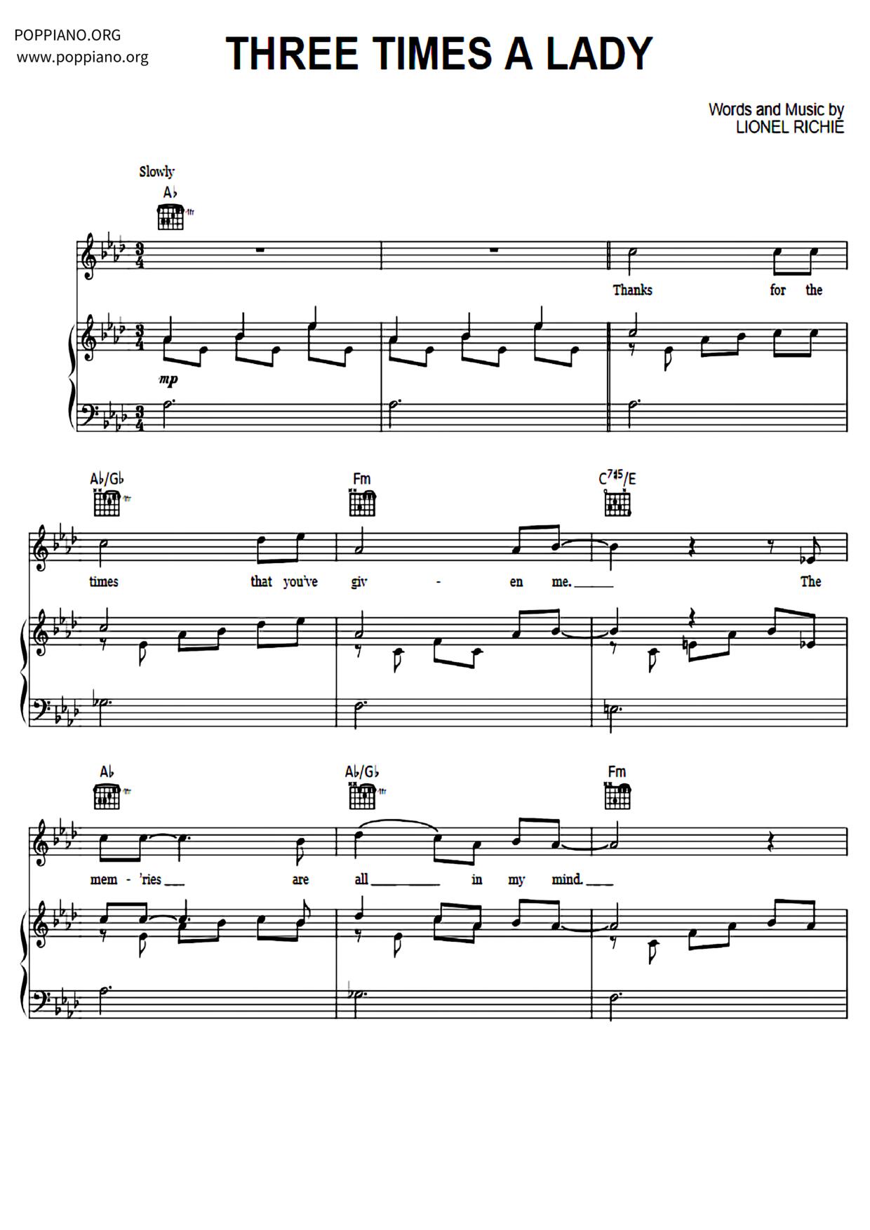 Three Times A Lady琴譜