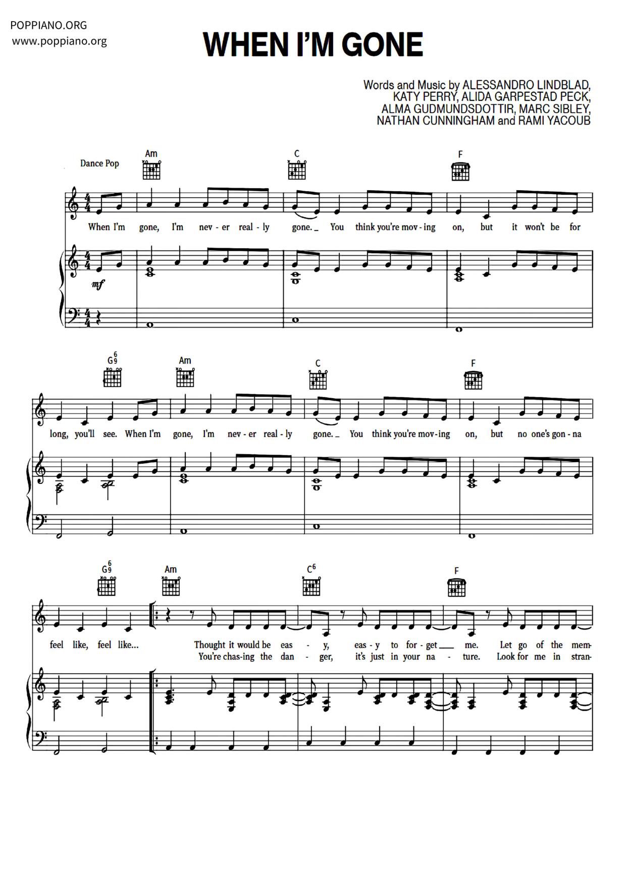 When I'm Gone (with Katy Perry)琴譜