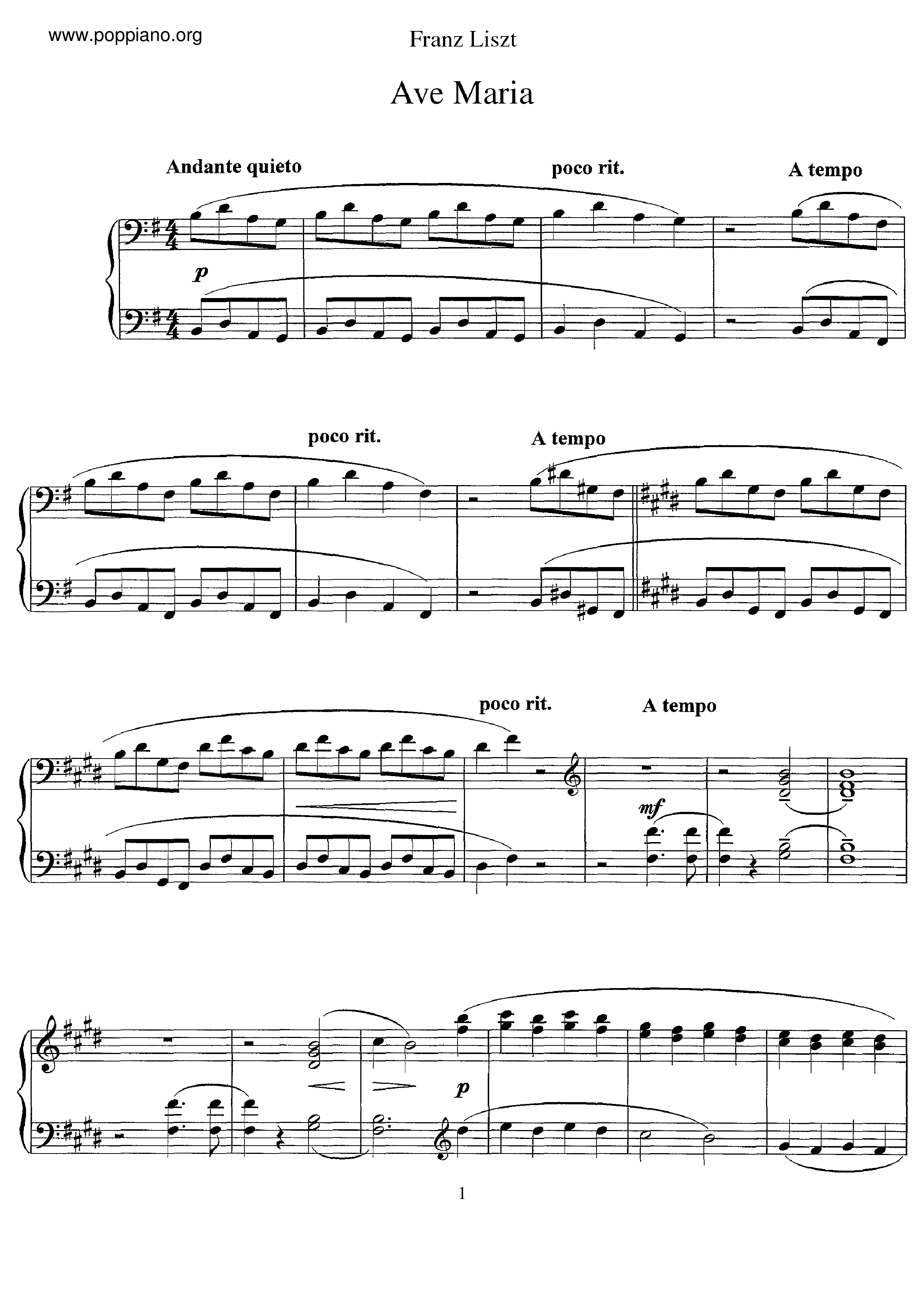 Liszt-Ave Maria IV, S.545 Sheet Music pdf, - Free Score Download ★