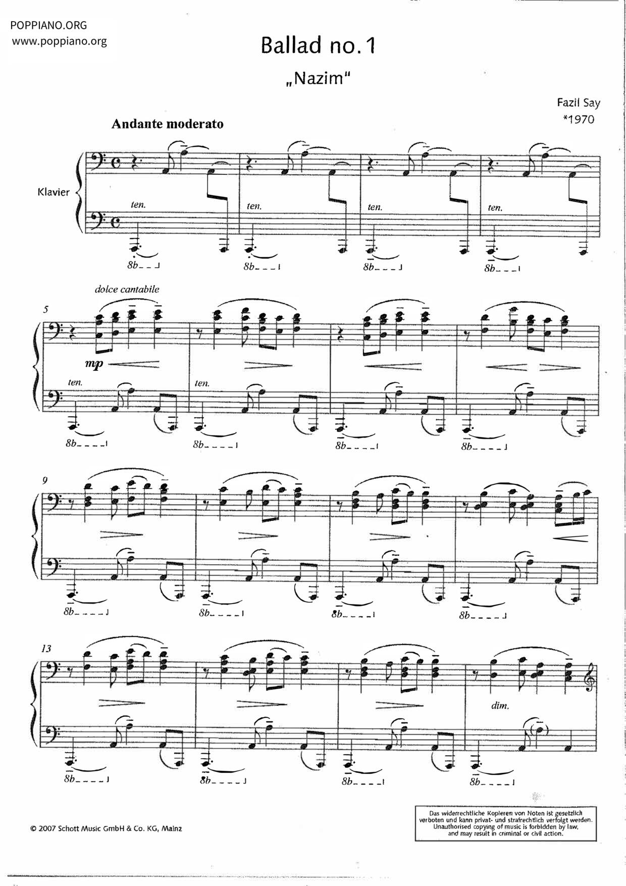 Ballad No. 1 - Nazim琴譜