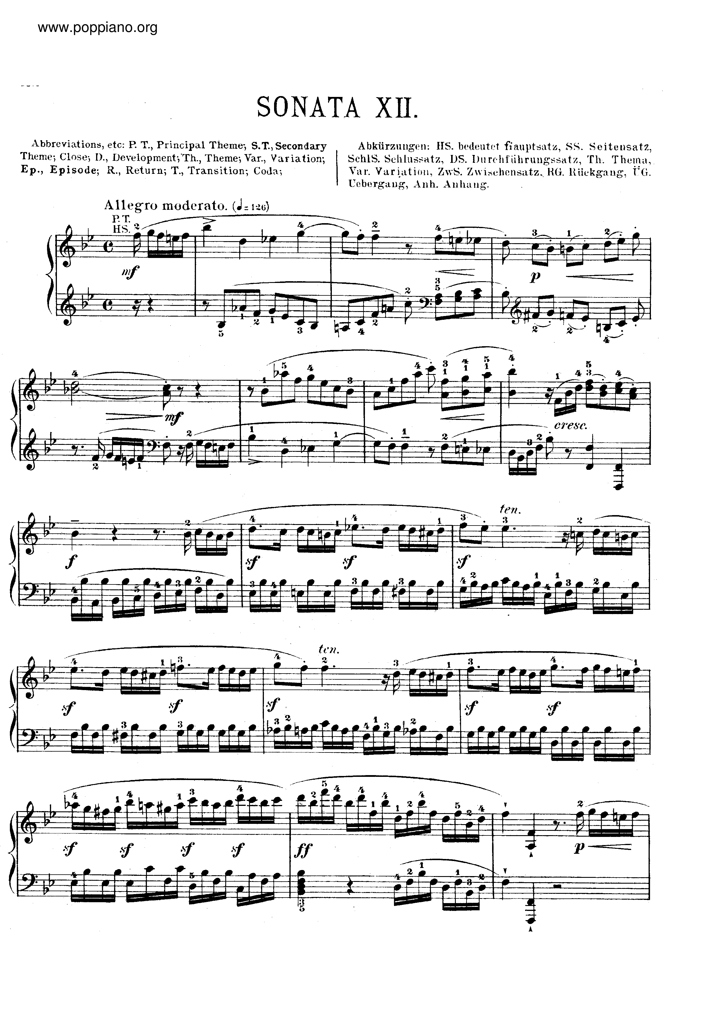 MozartPiano Sonata in B flat major, K. 498a Sheet Music pdf, Free