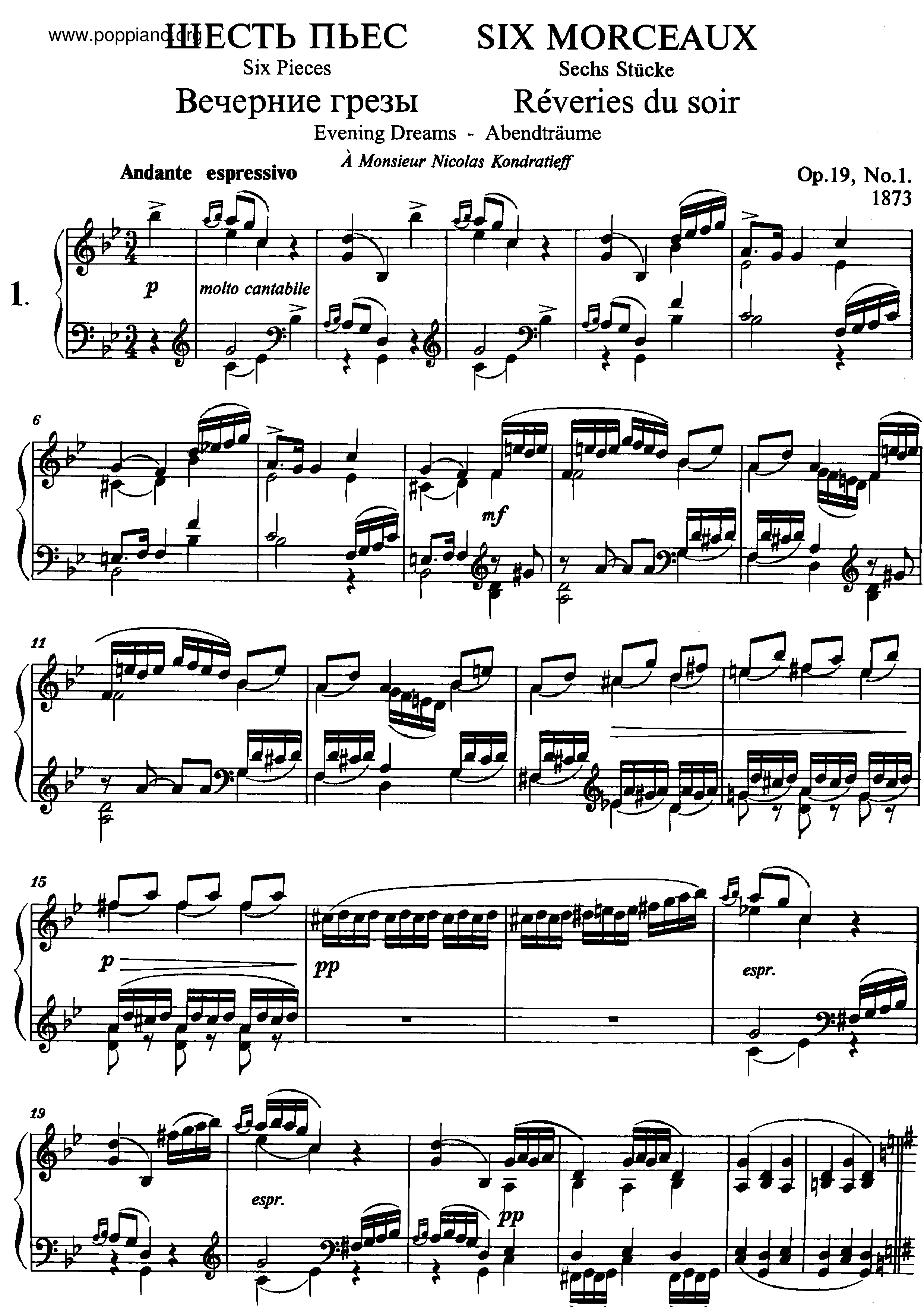 ☆チャイコフスキー - 6 Pieces, Op.19 ピアノ譜pdf (チャイコフスキー