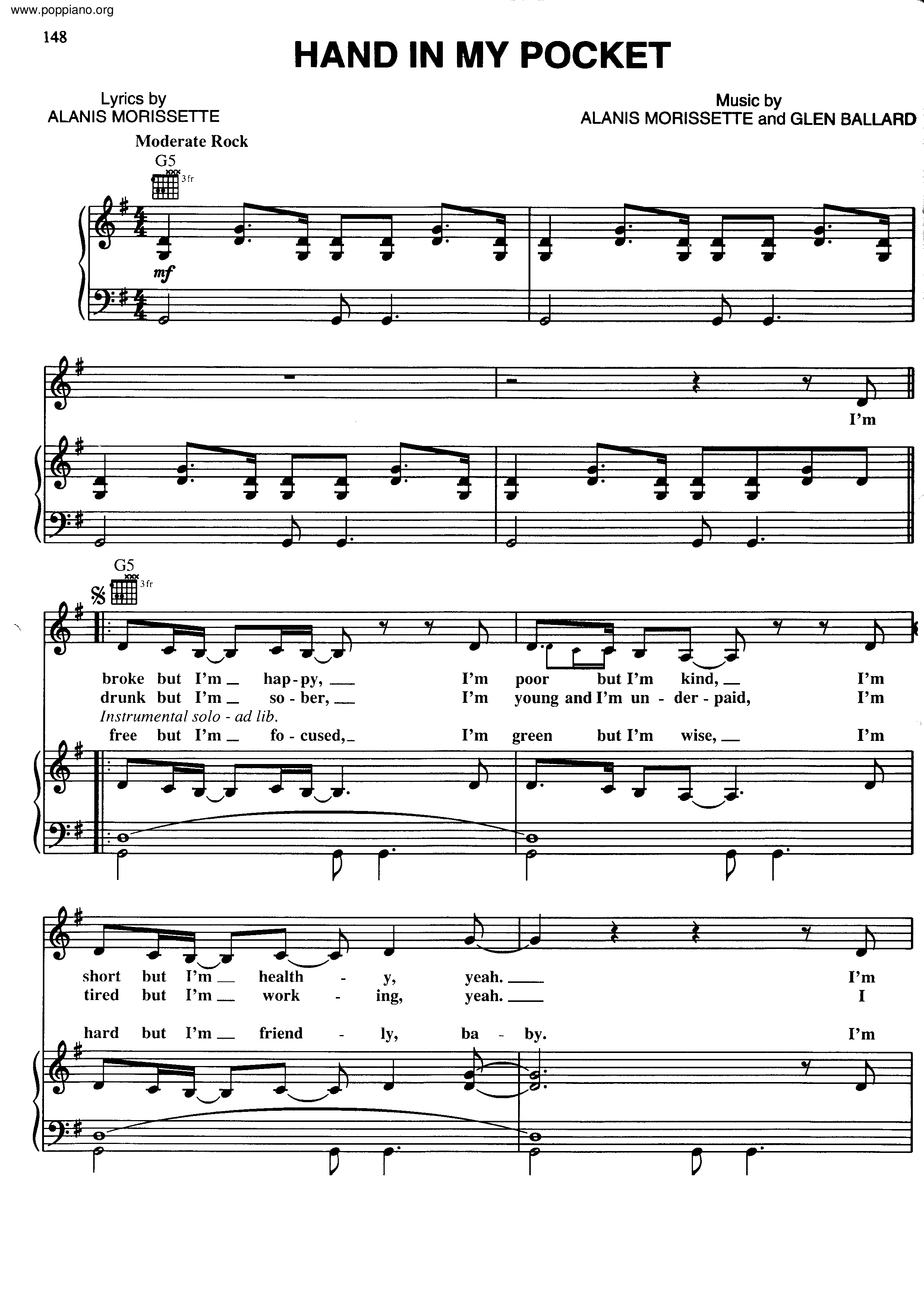 Alanis MorisetteHand In My Pocket Sheet Music pdf, Free Score Download ★