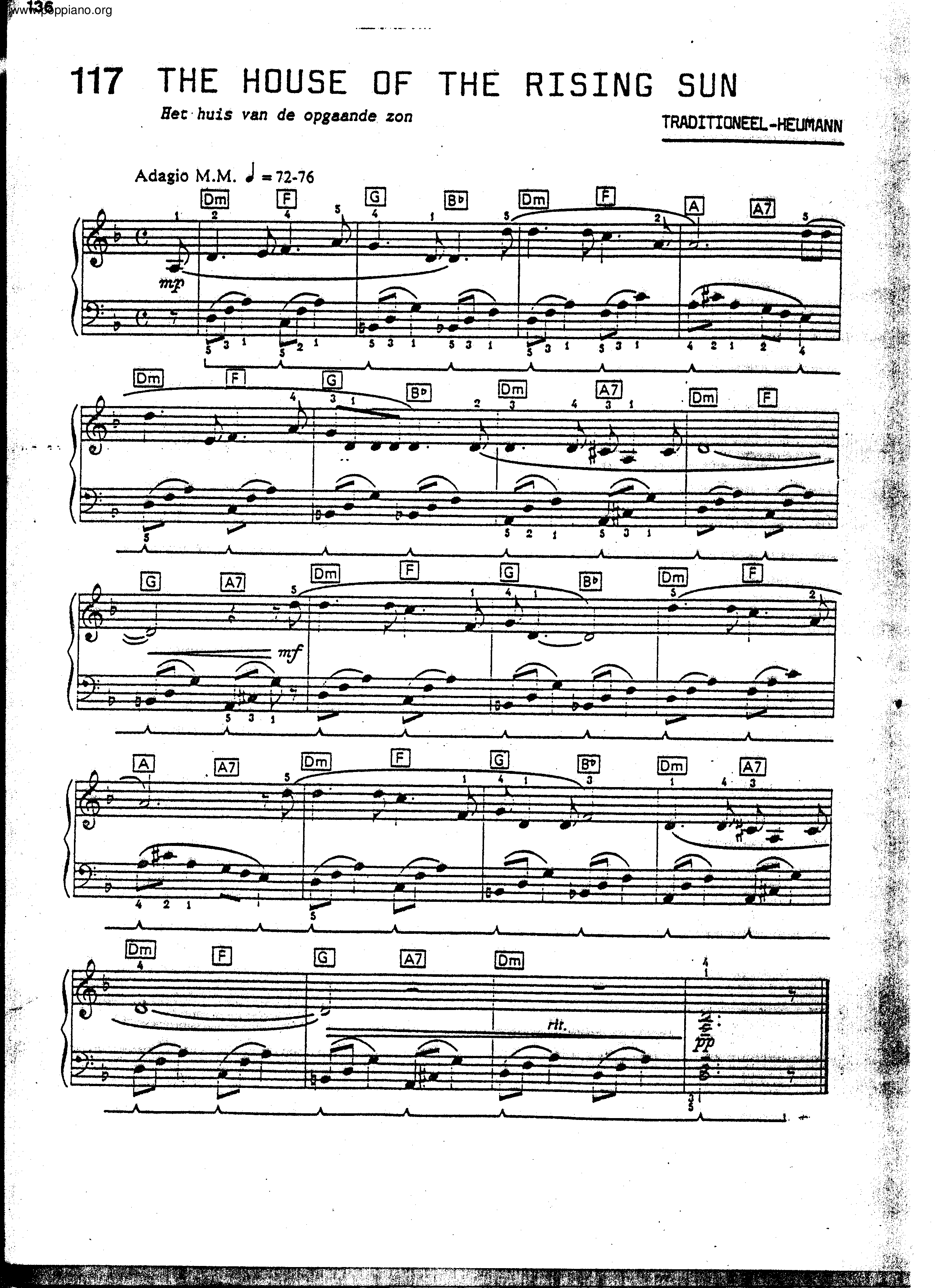 AnimalsHouse Of The Rising Sun Sheet Music pdf, Free