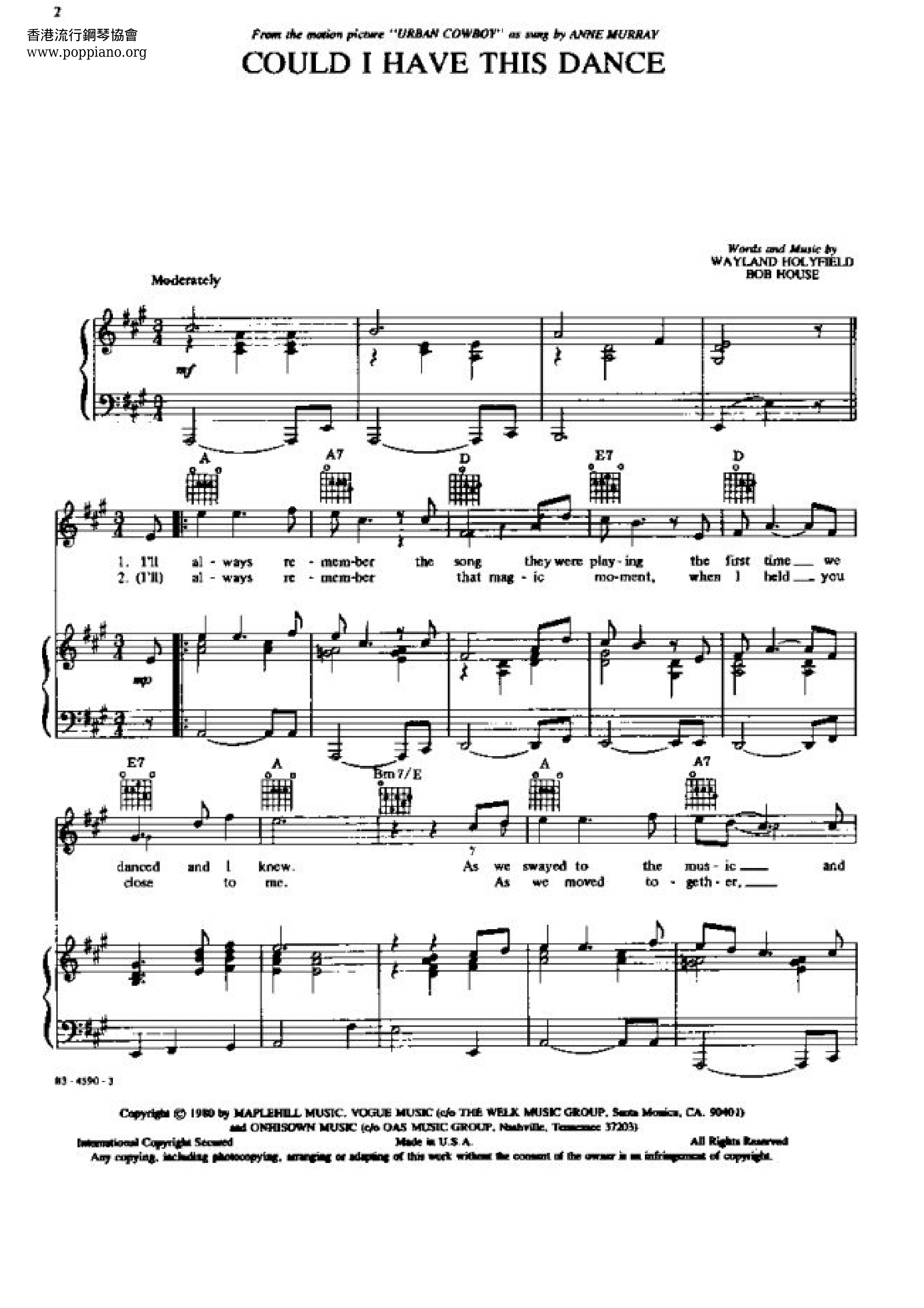 Anne Murray Could I Have This Dance Sheet Music Pdf Free Score Download