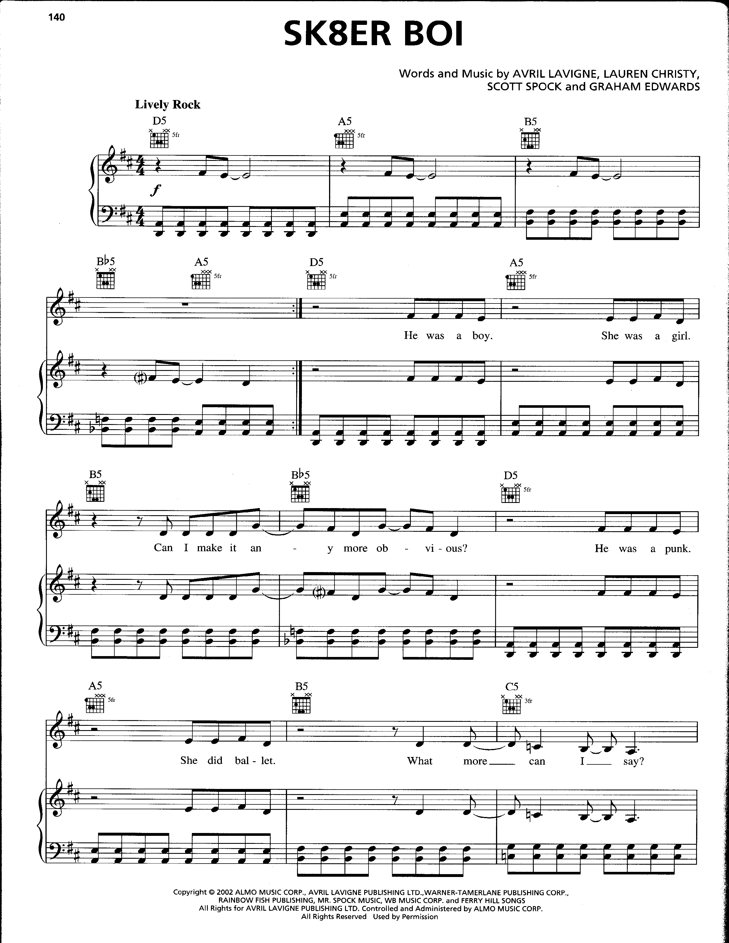 Avril LavigneSkater Boy Sheet Music pdf, Free Score Download ★