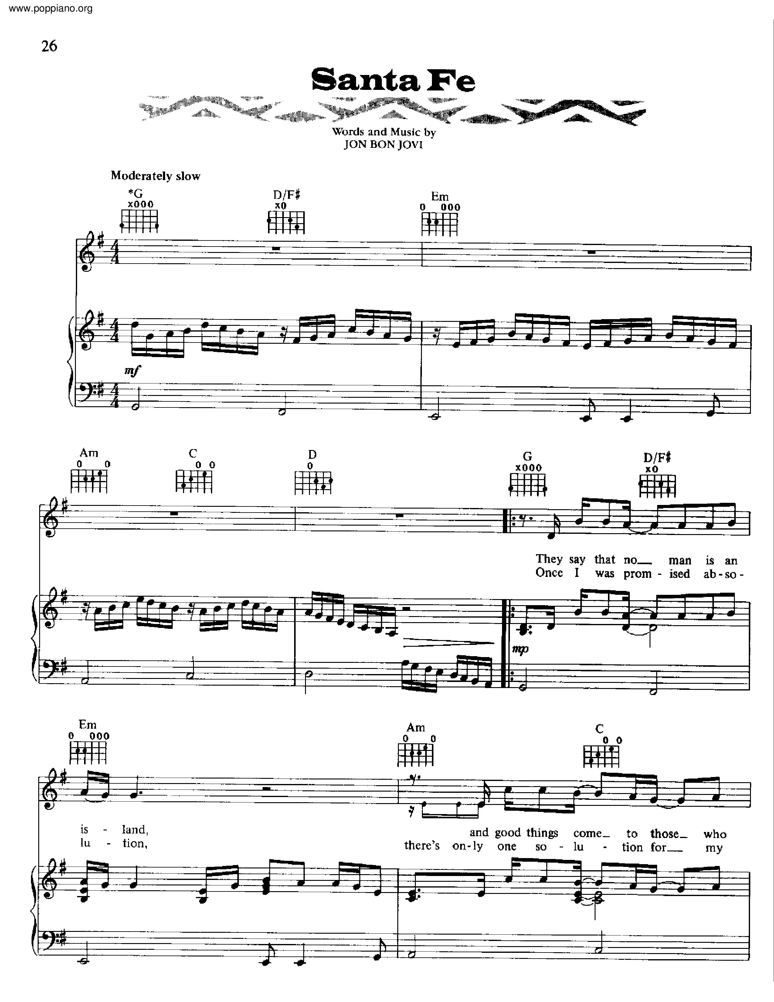 Bon JoviSanta Fe Sheet Music pdf, Free Score Download ★