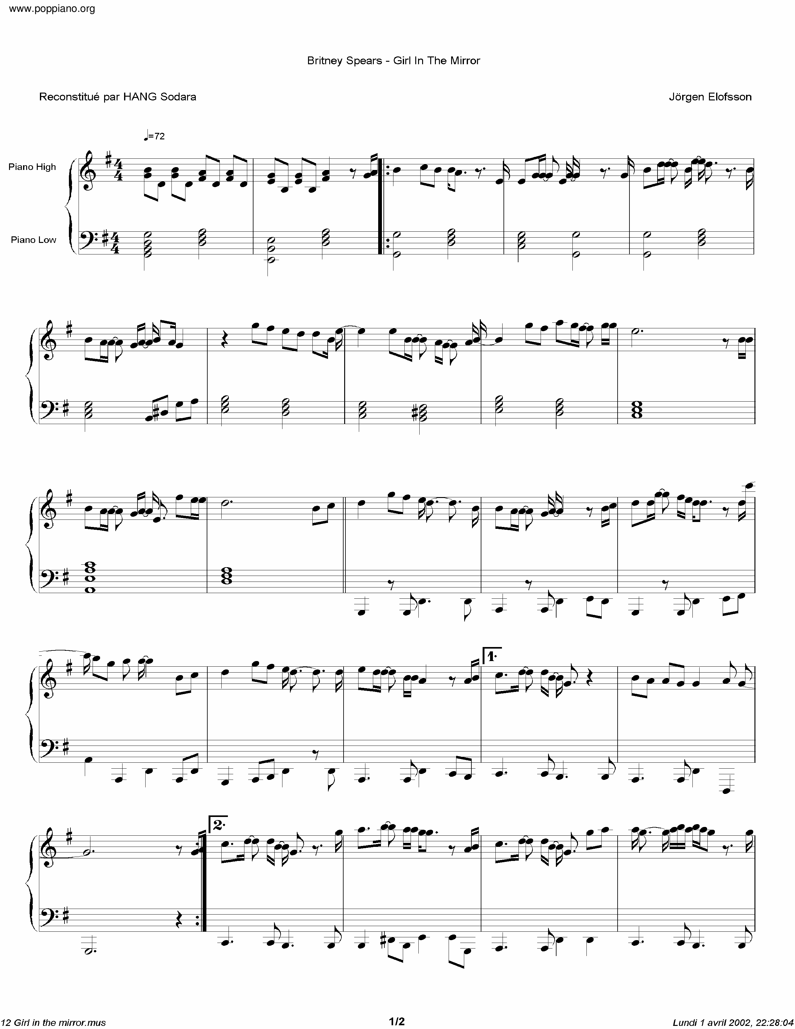 Britney Spears The Girl In The Mirror Sheet Music Pdf Free Score Download Britney Spears The Girl In The Mirror Sheet Music Pdf Free Score Download