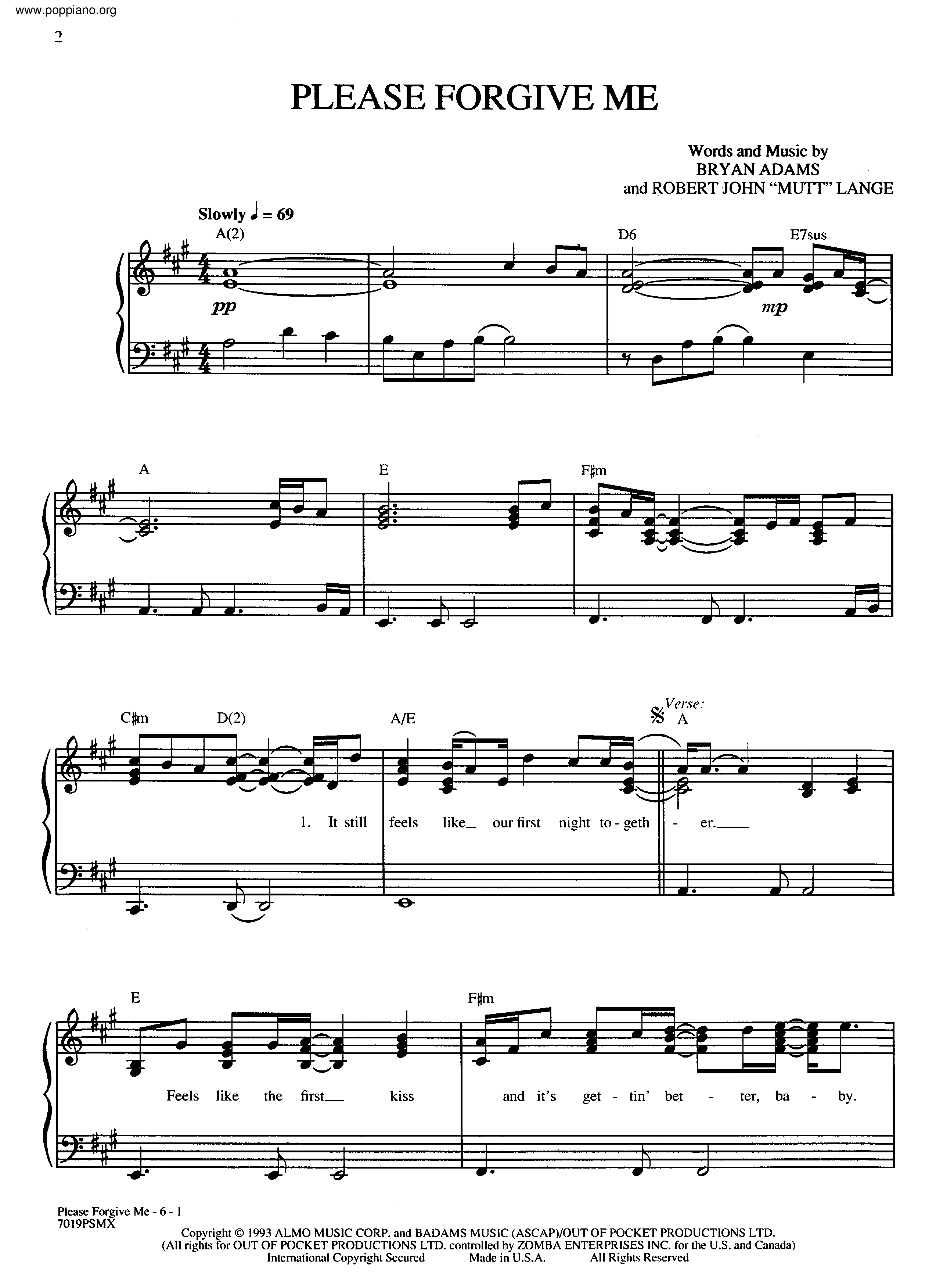 Bryan AdamsPlease Me Sheet Music pdf, Free