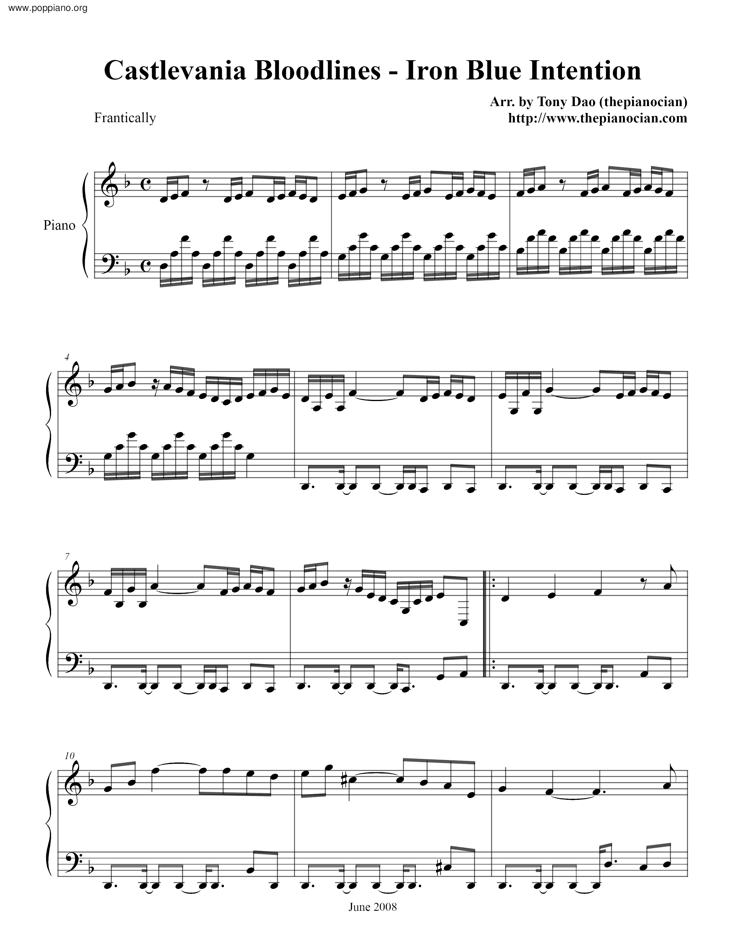 Castlevania Bloodlines - Iron Blue Intention琴譜