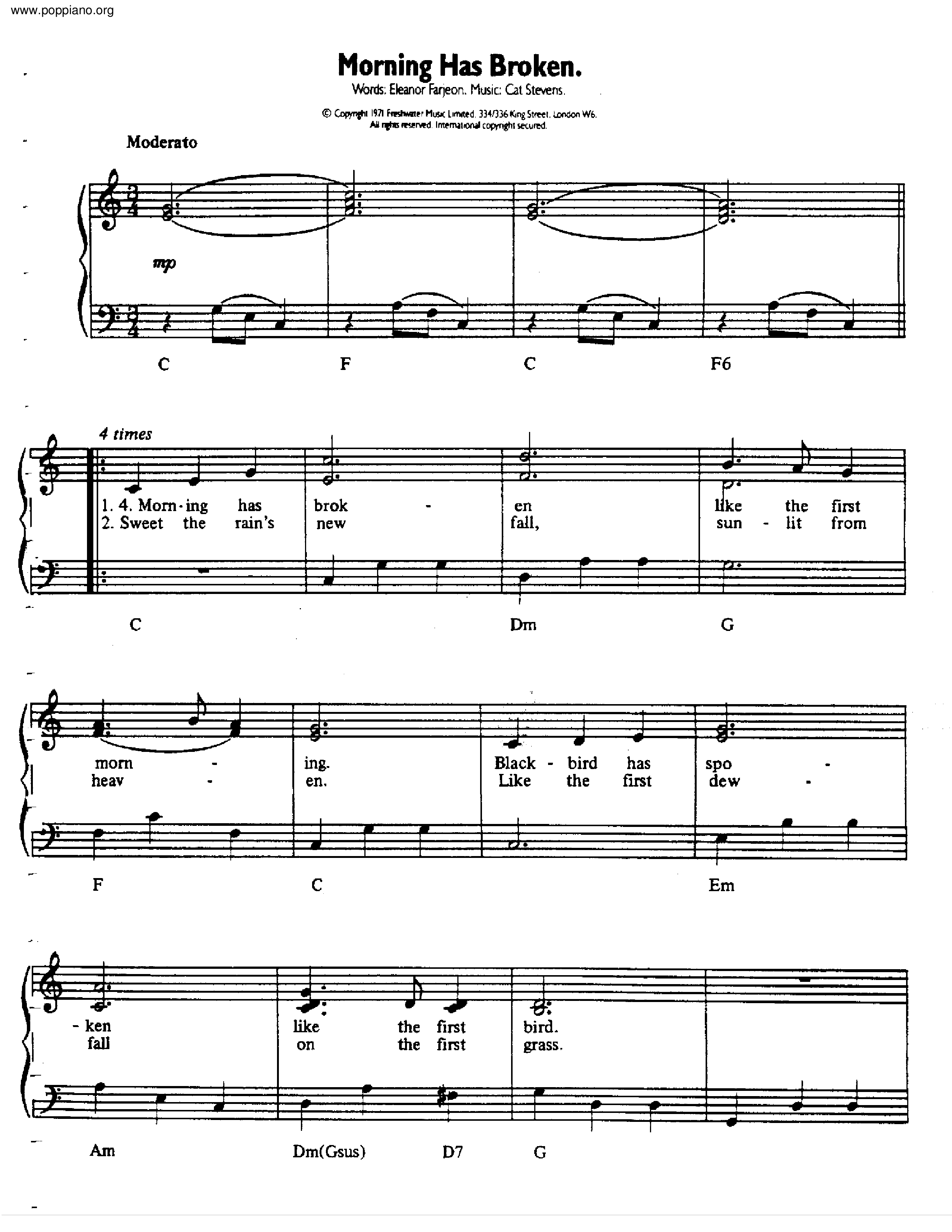 Cat Stevens Morning Has Broken Sheet Music Pdf Free Score Download