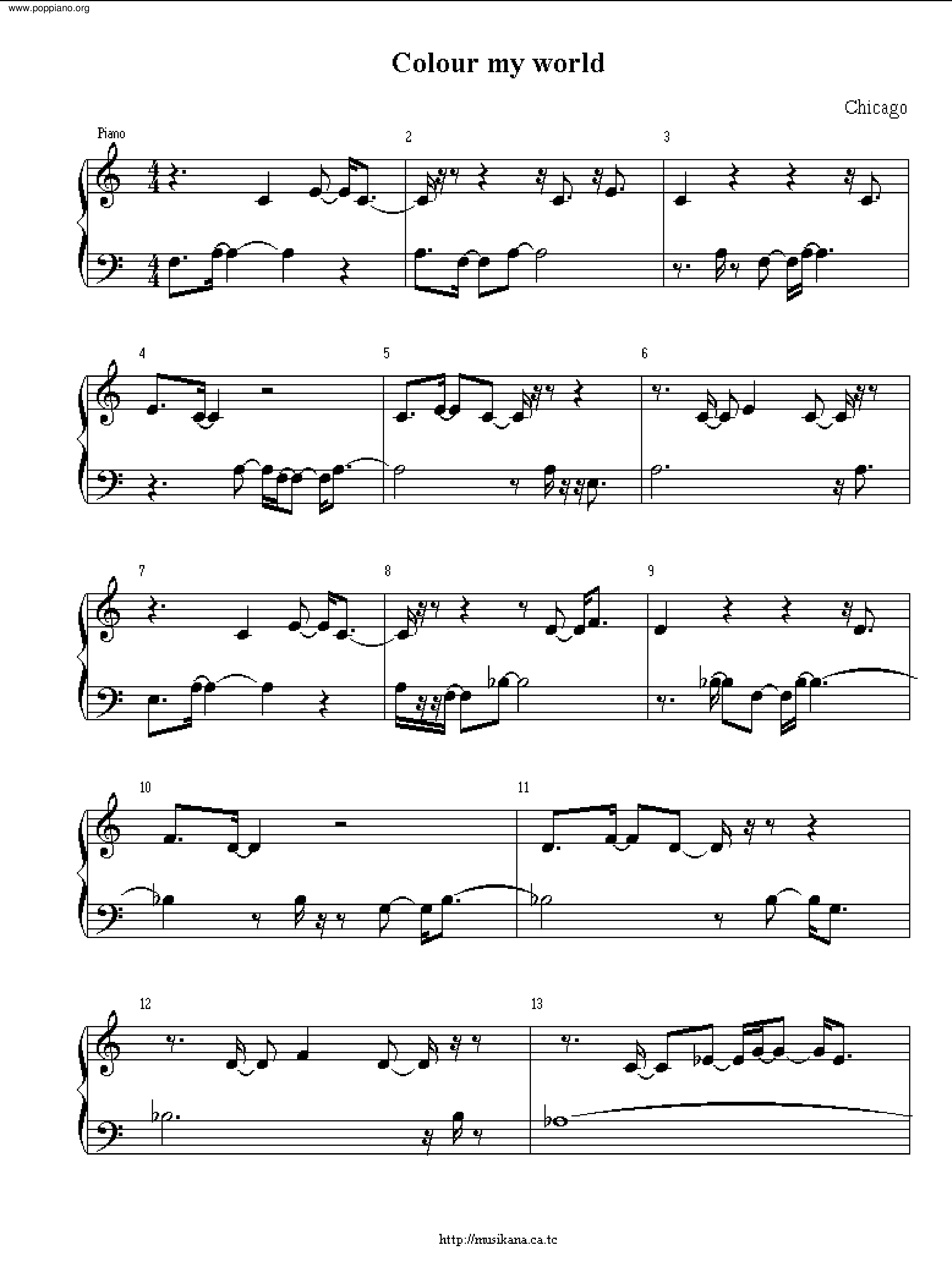 Chicago Colour My World Sheet Music Pdf Free Score Download