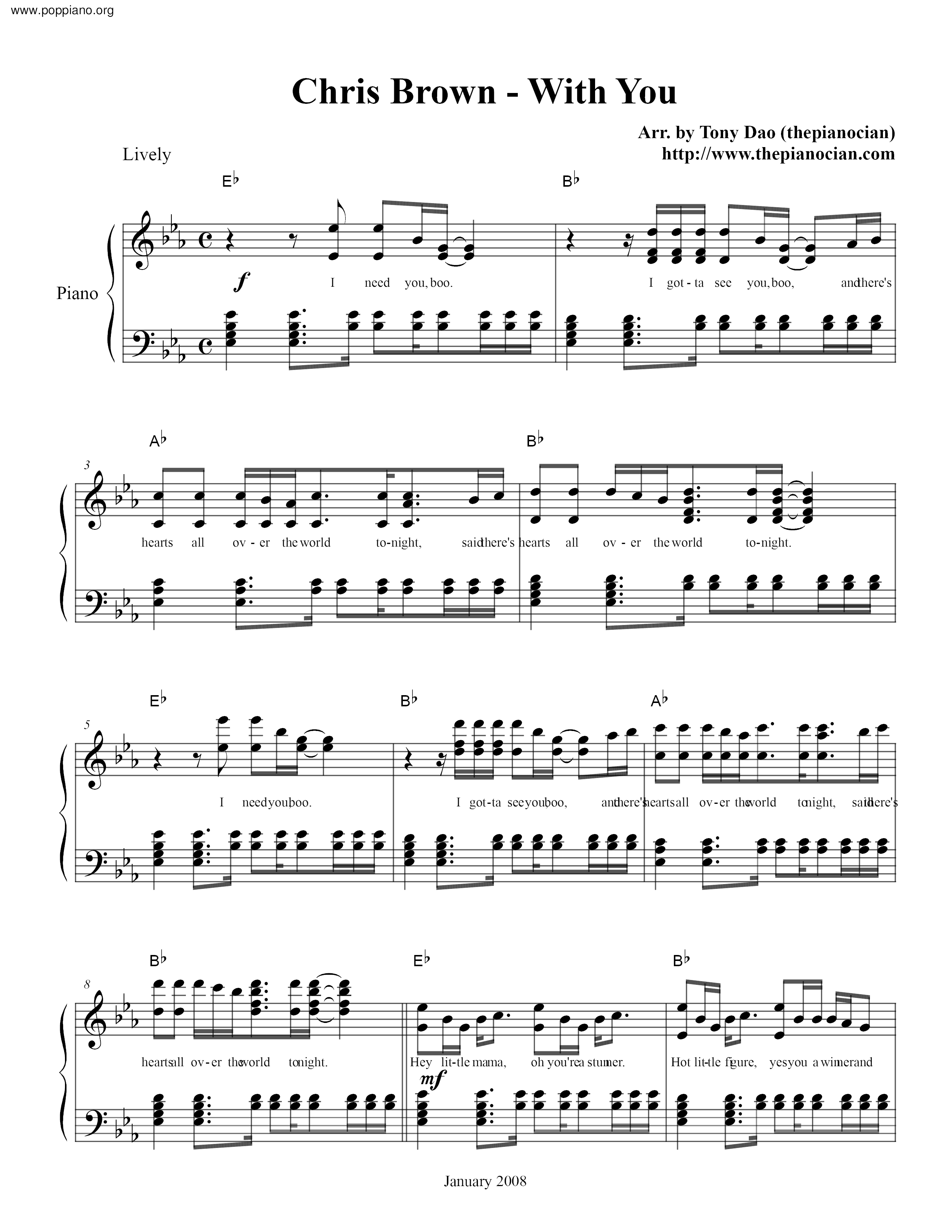 Chris BrownWith You Sheet Music pdf, Free Score Download ★
