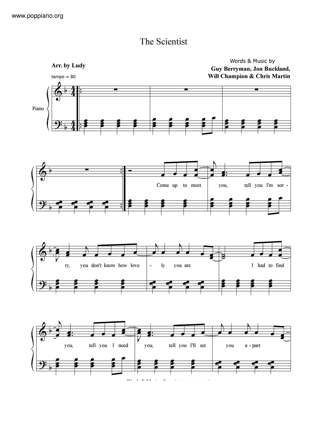 Coldplay-The Scientist Sheet Music pdf, - Free Score Download ★