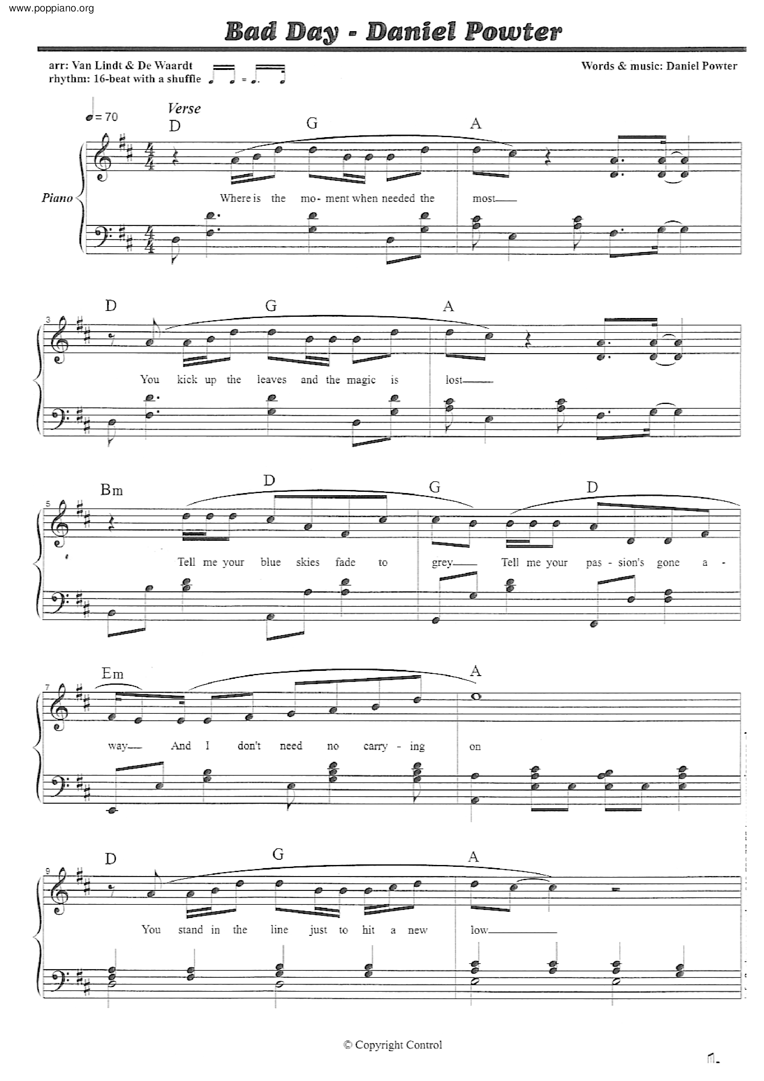 Daniel Powter Bad Day Sheet Music Pdf Free Score Download Daniel Powter Bad Day Sheet Music Pdf Free Score Download