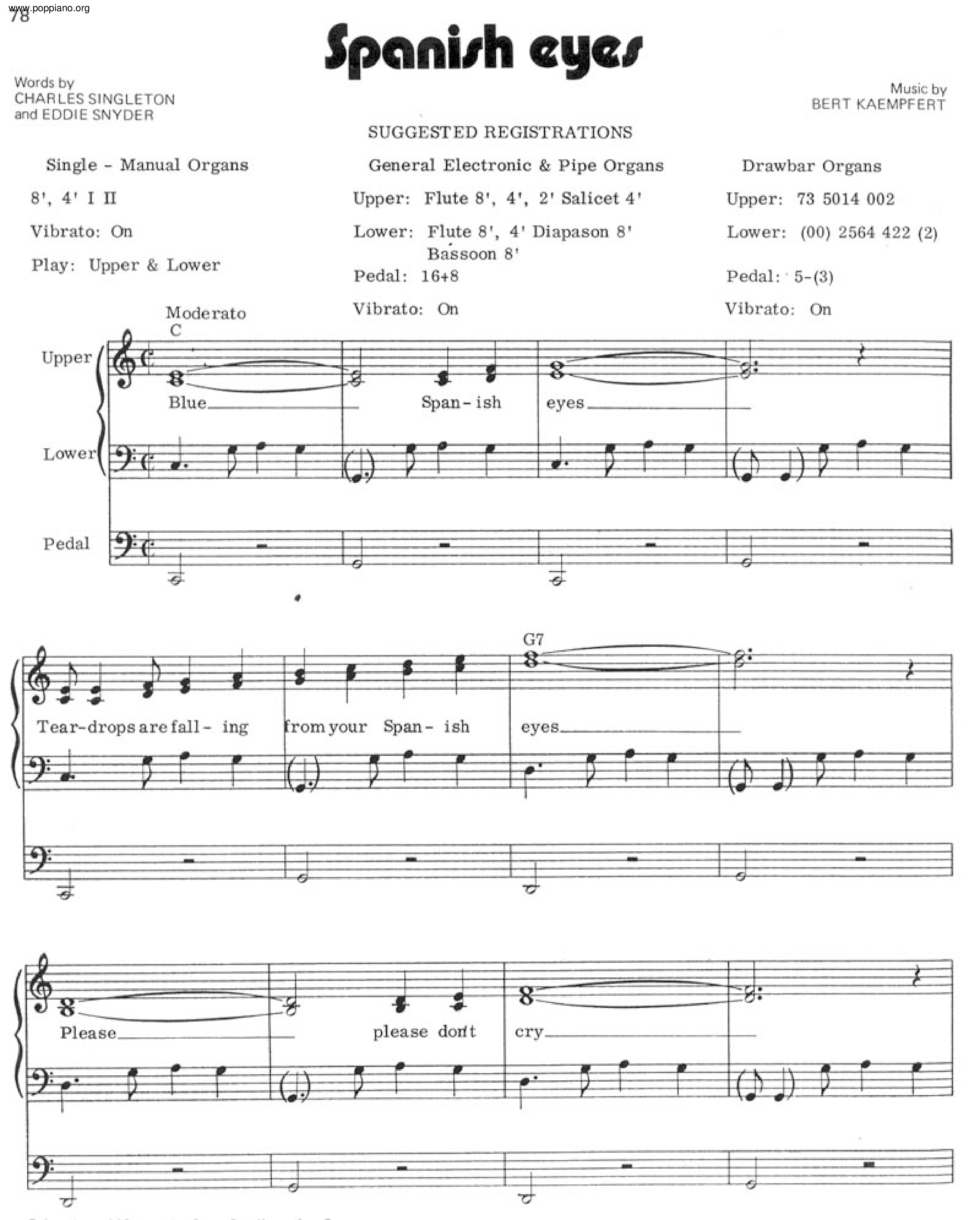 Elvis PresleySpanish Eyes Sheet Music pdf, Free Score Download ★