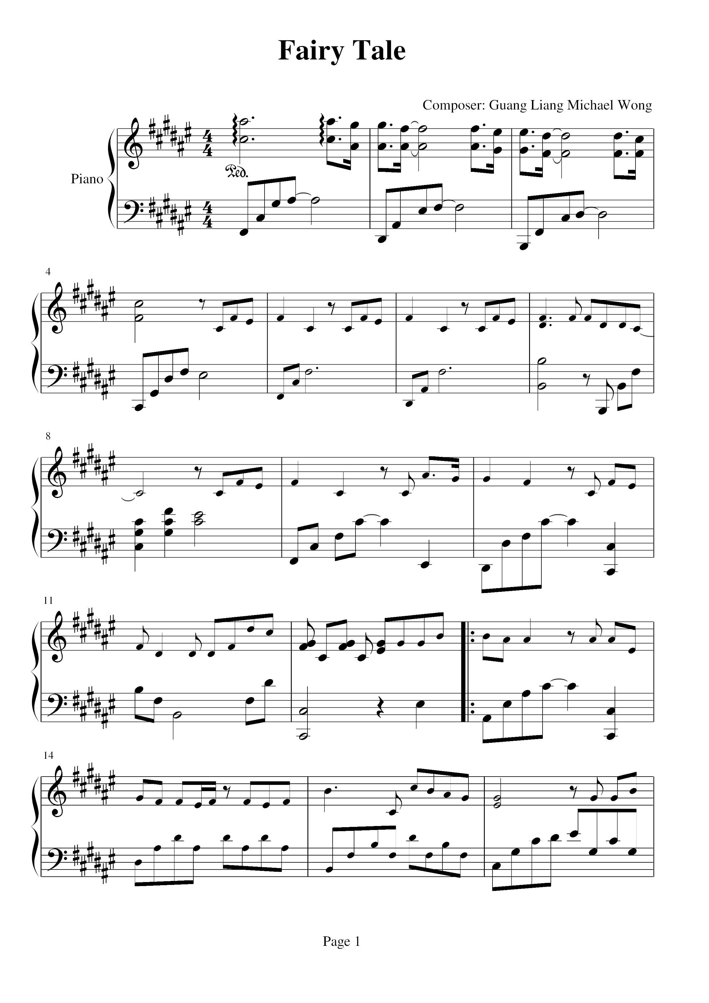 Michael Wong Fairy Tale Sheet Music Pdf Free Score Download