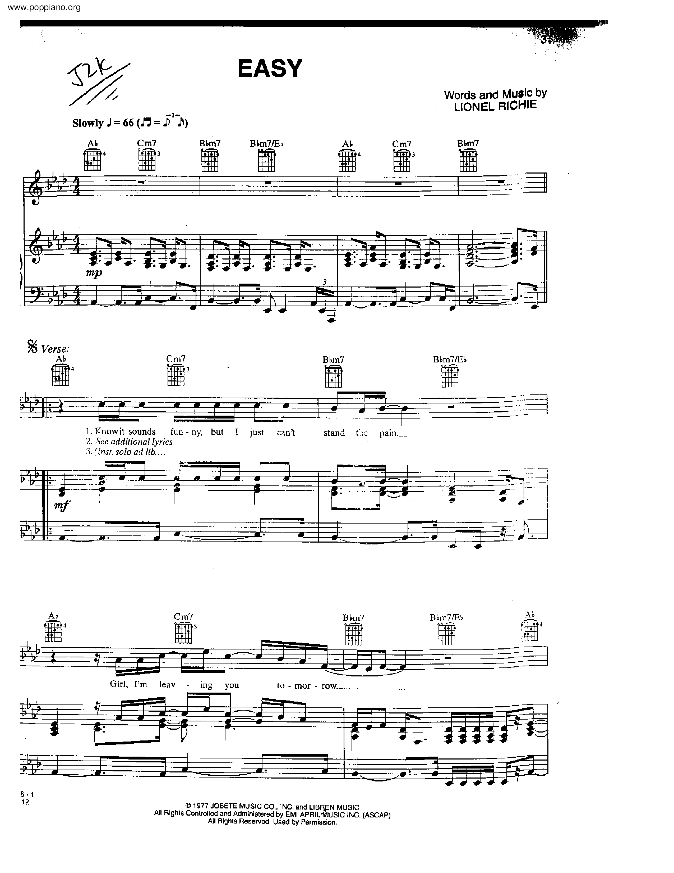 Lionel Richie Easy Sheet Music Pdf Free Score Download Lionel Richie Easy Sheet Music Pdf Free Score Download