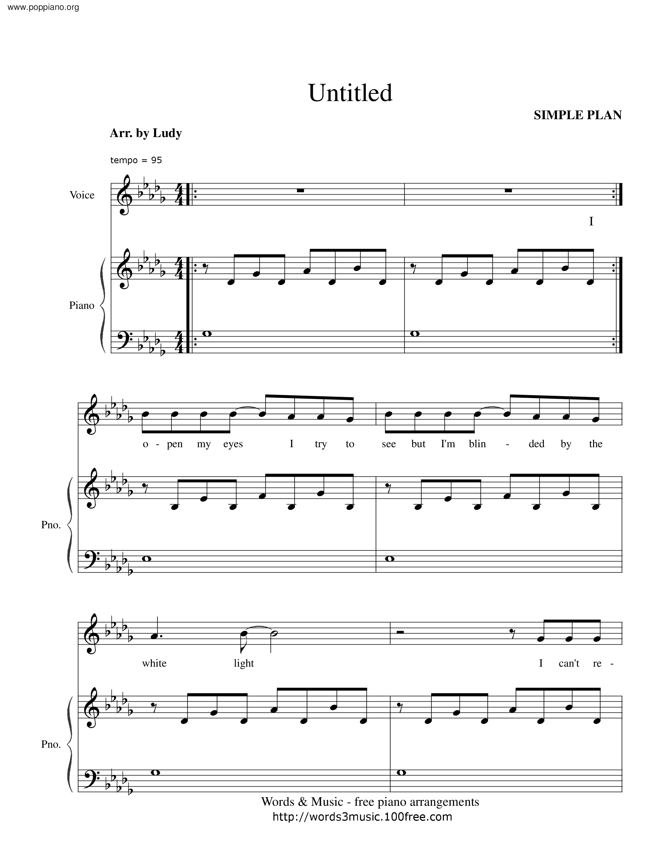 ☆ Simple Plan-Untitled, Sheet Music, Pdf, -무제 악보 楽譜 - Free.