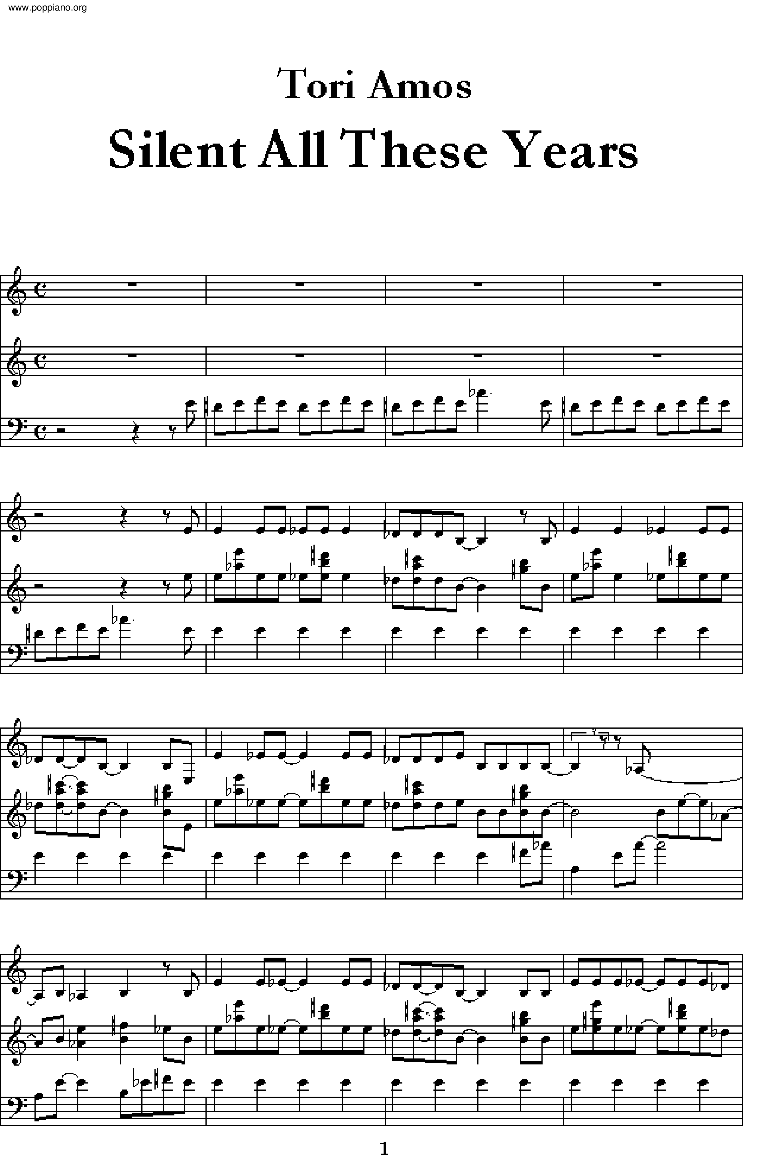 Tori Amos Silent All These Years Sheet Music Pdf Free Score Download