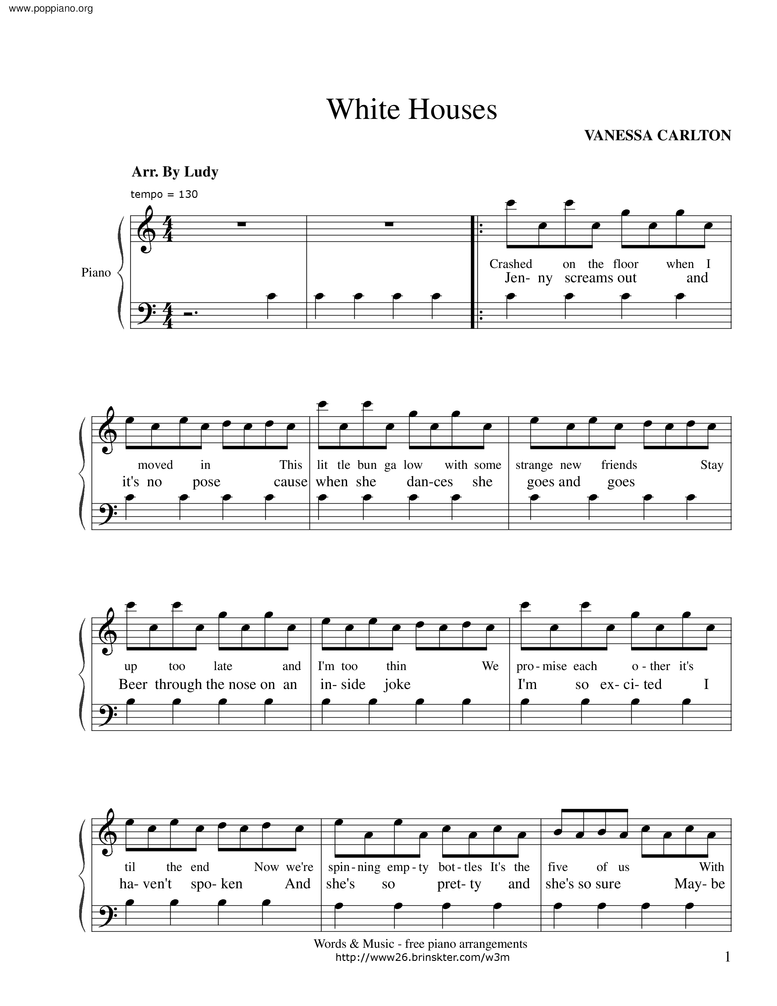 White Houses Sheet Music / Piano Score Free PDF Download HK Pop