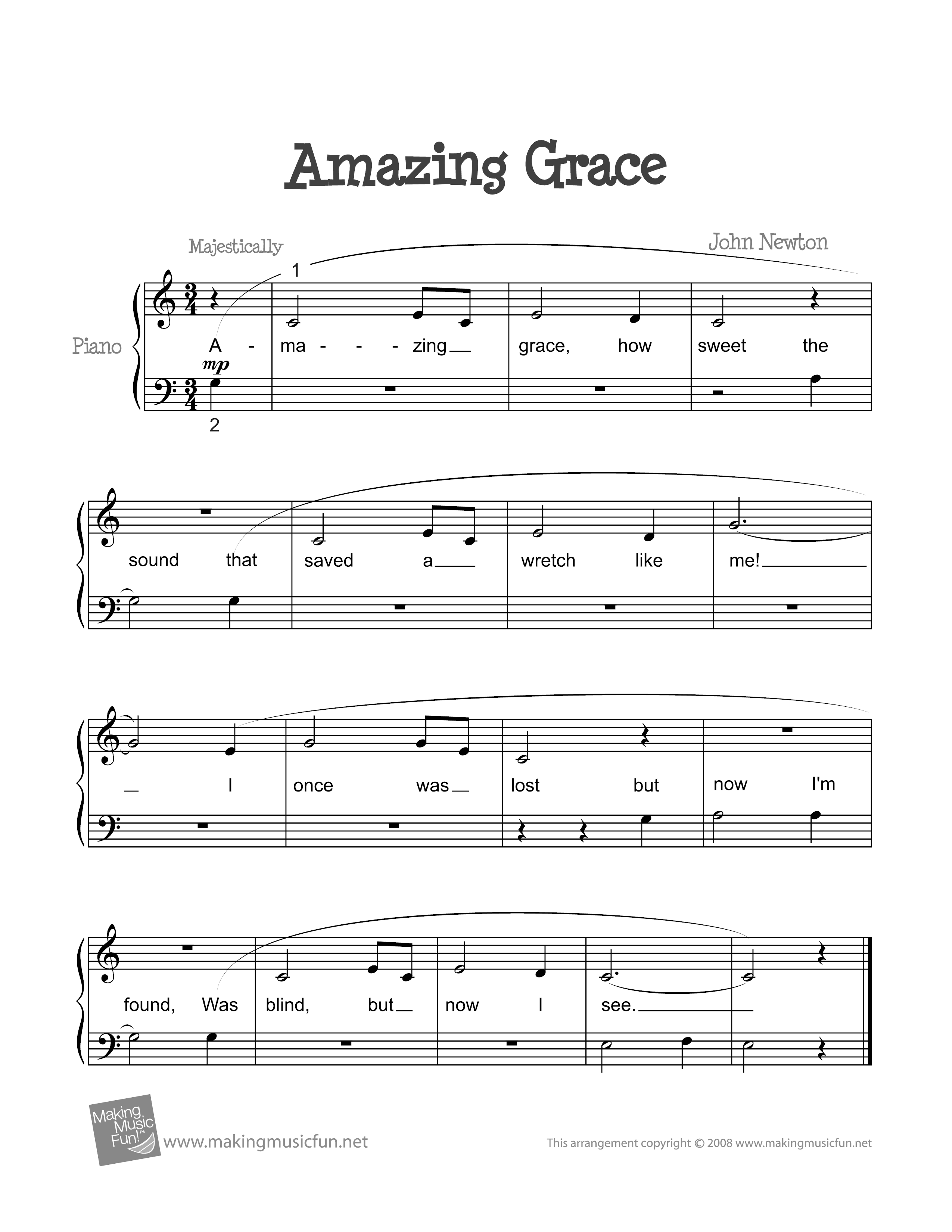 Amazing Grace Hymnal Sheet Music