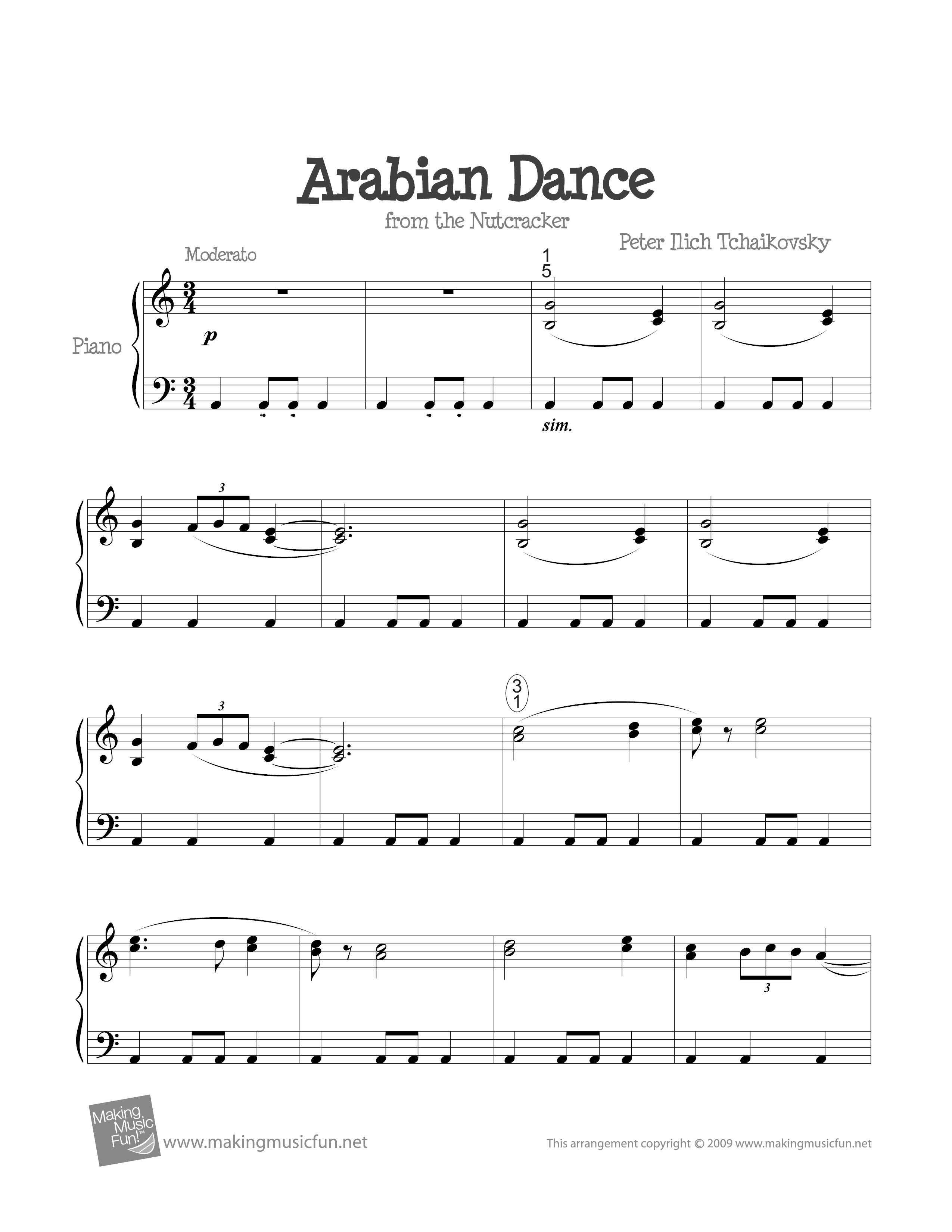 Pyotr Ilyich TchaikovskyArabian Dance (Nutcracker) 琴譜pdf (チャイコフスキー)香港
