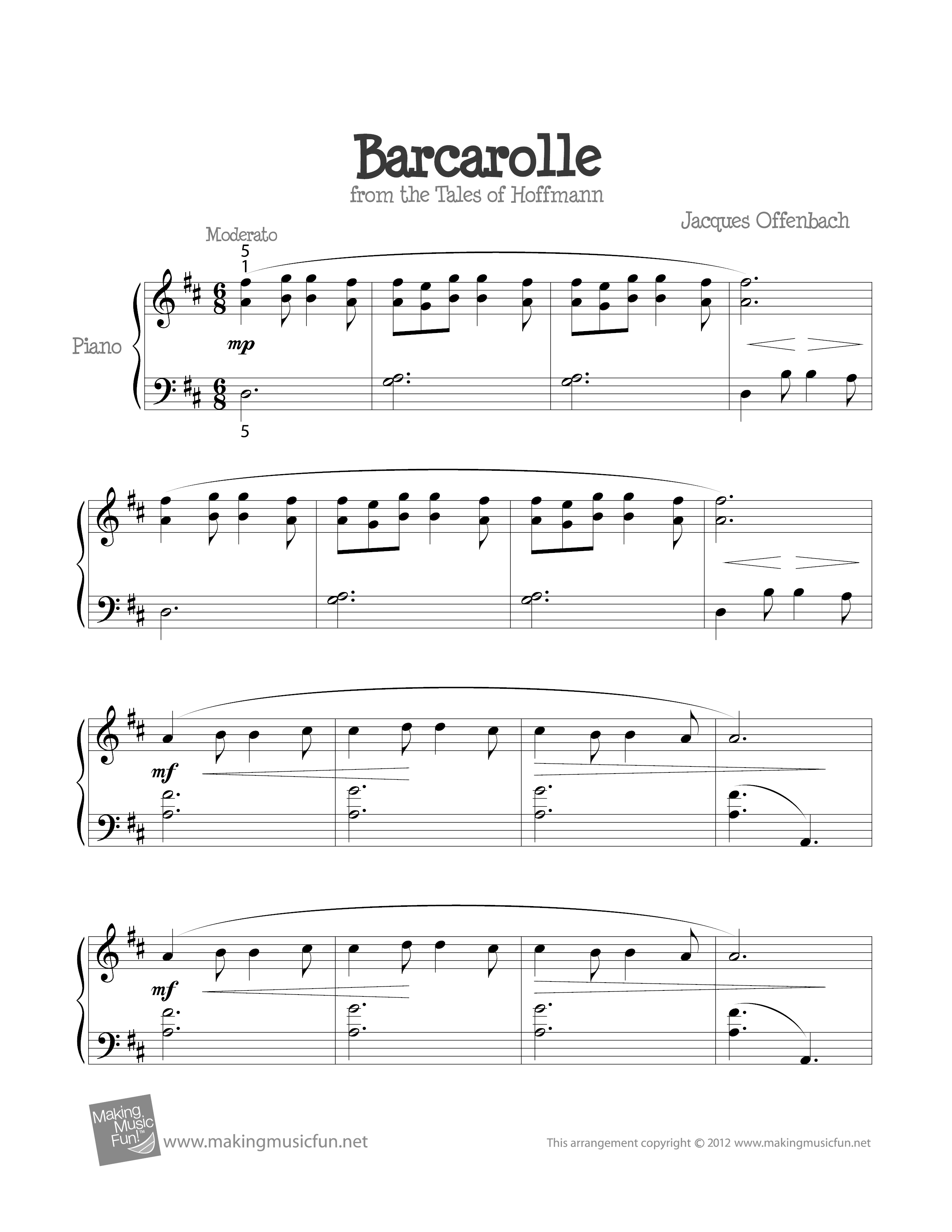 OffenbachBarcarolle Sheet Music pdf, Free Score Download ★