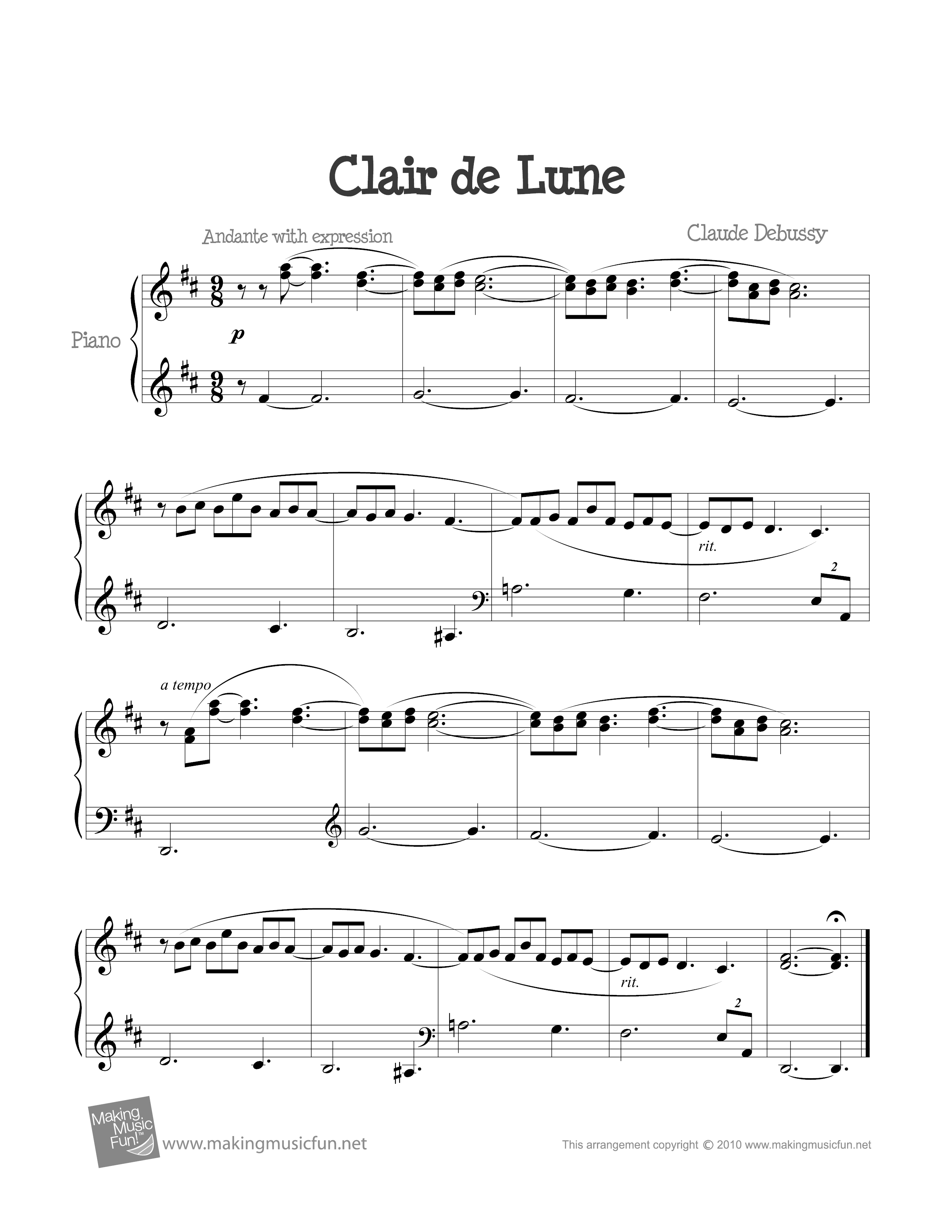 Debussy Clair De Lune Sheet Music Pdf Free Score Download