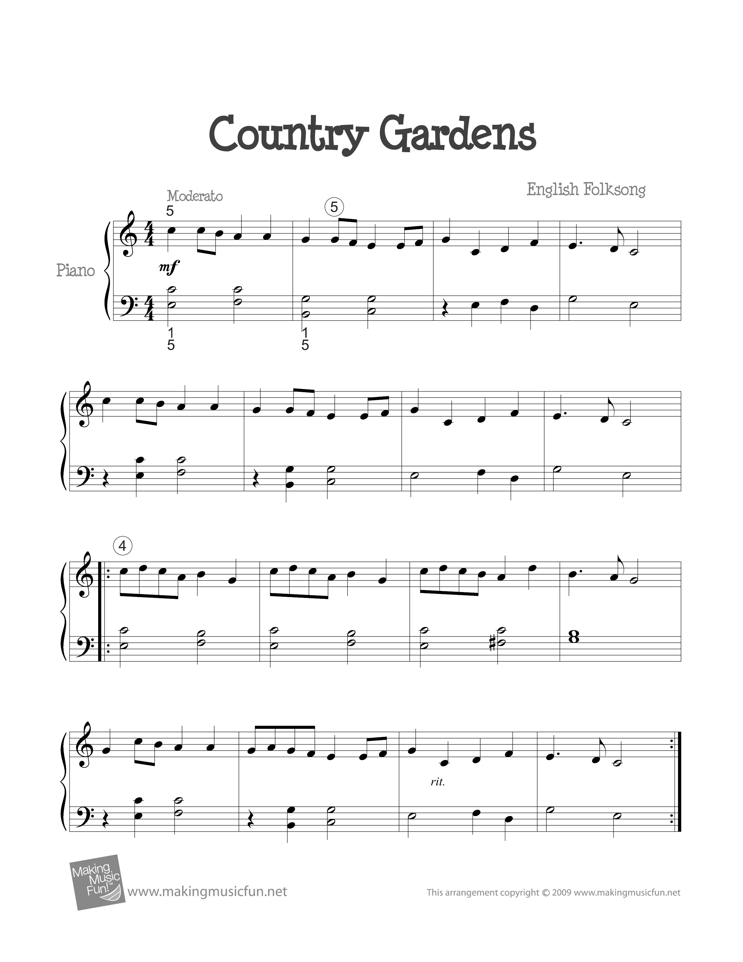 Unknown Country Gardens Sheet Music Free Pdf Download