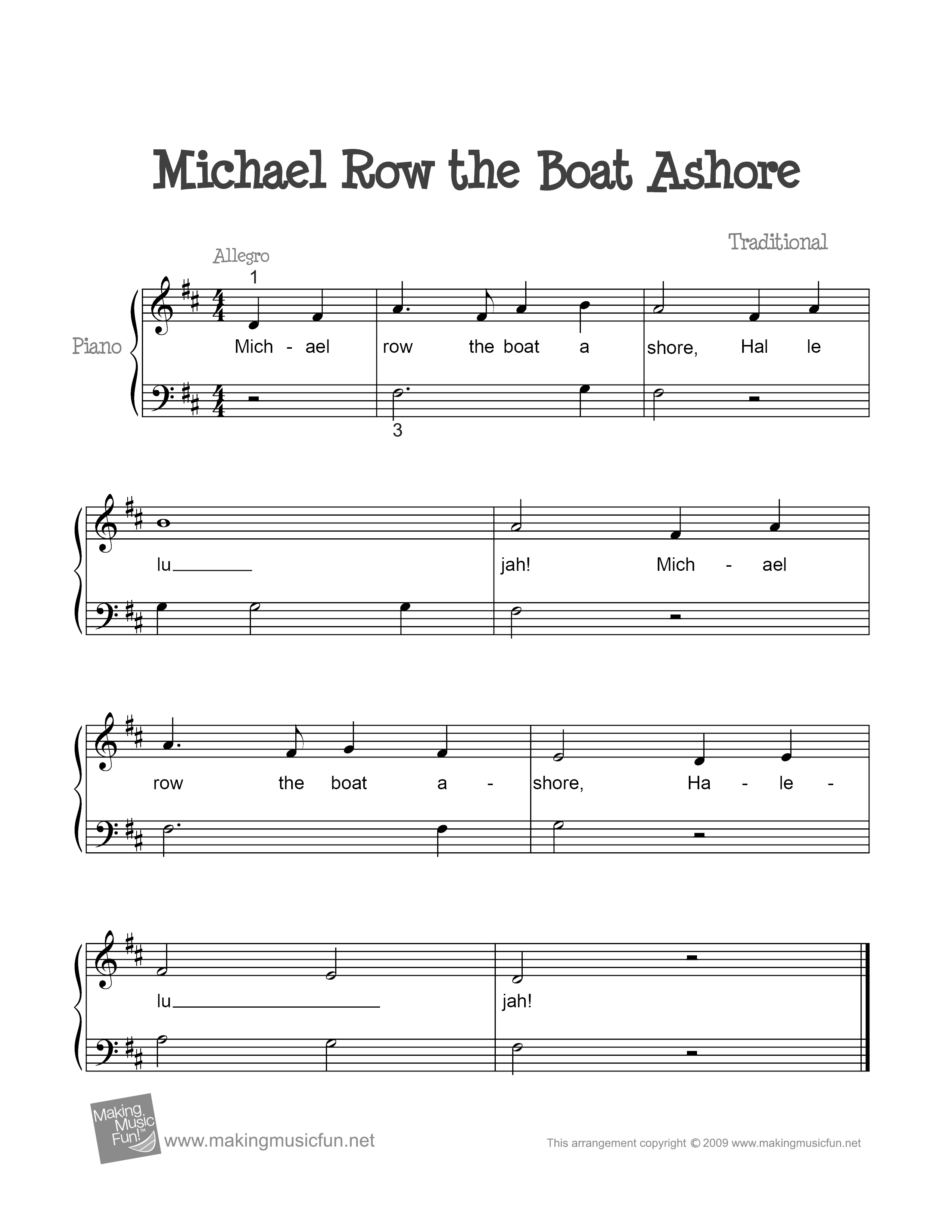 Michael Row the Boat Ashore琴譜