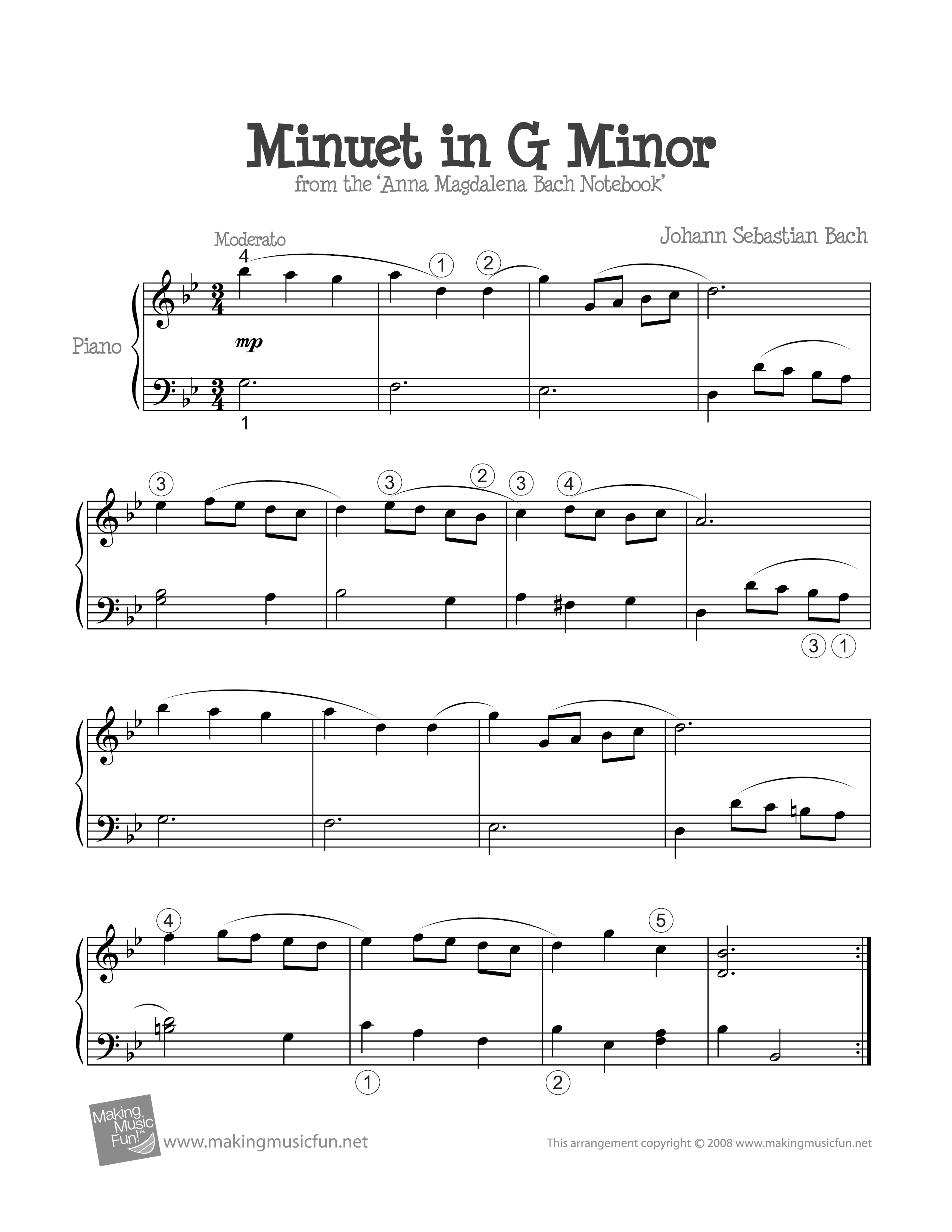 Minuet In G Minor Bach Sheet Music