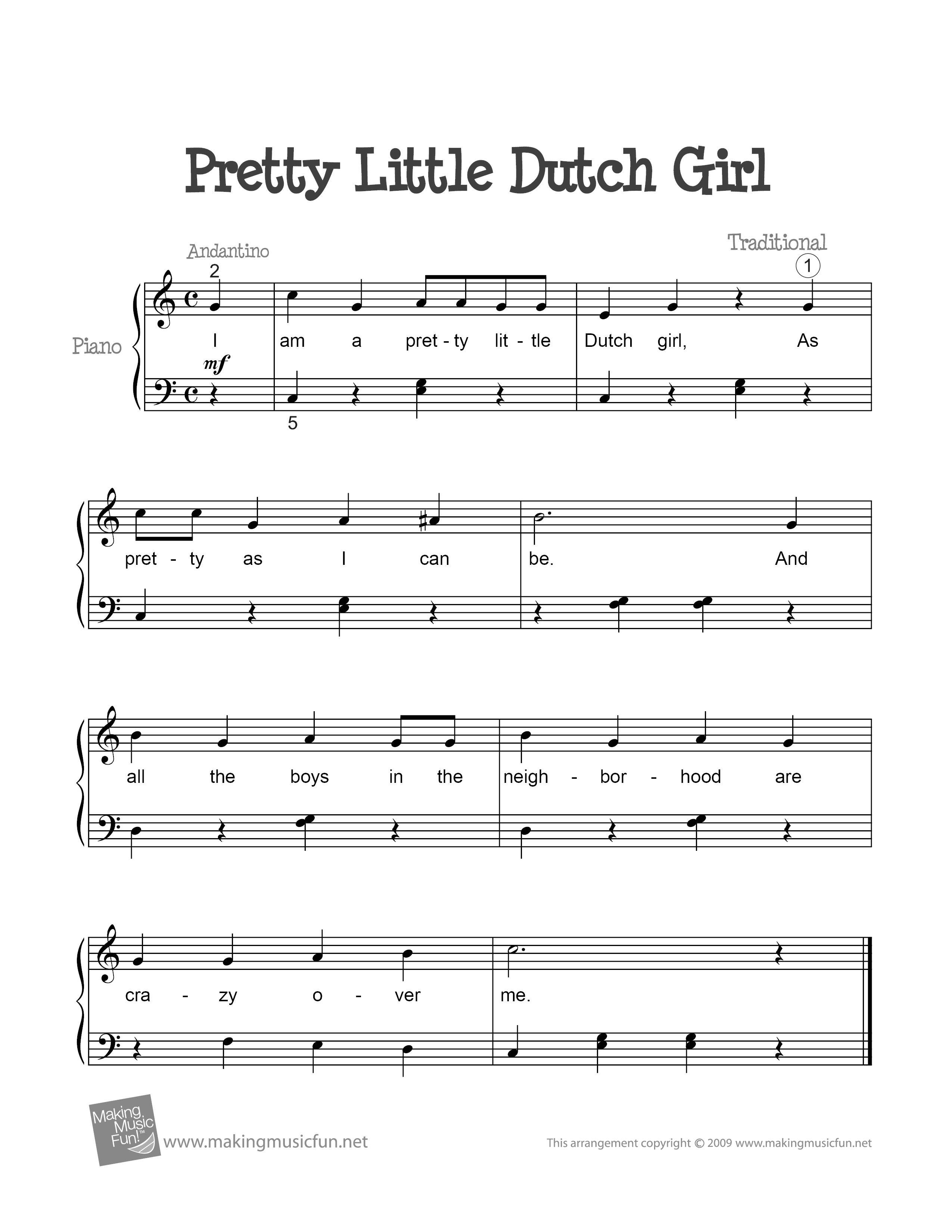 Pretty Little Dutch Girl琴譜