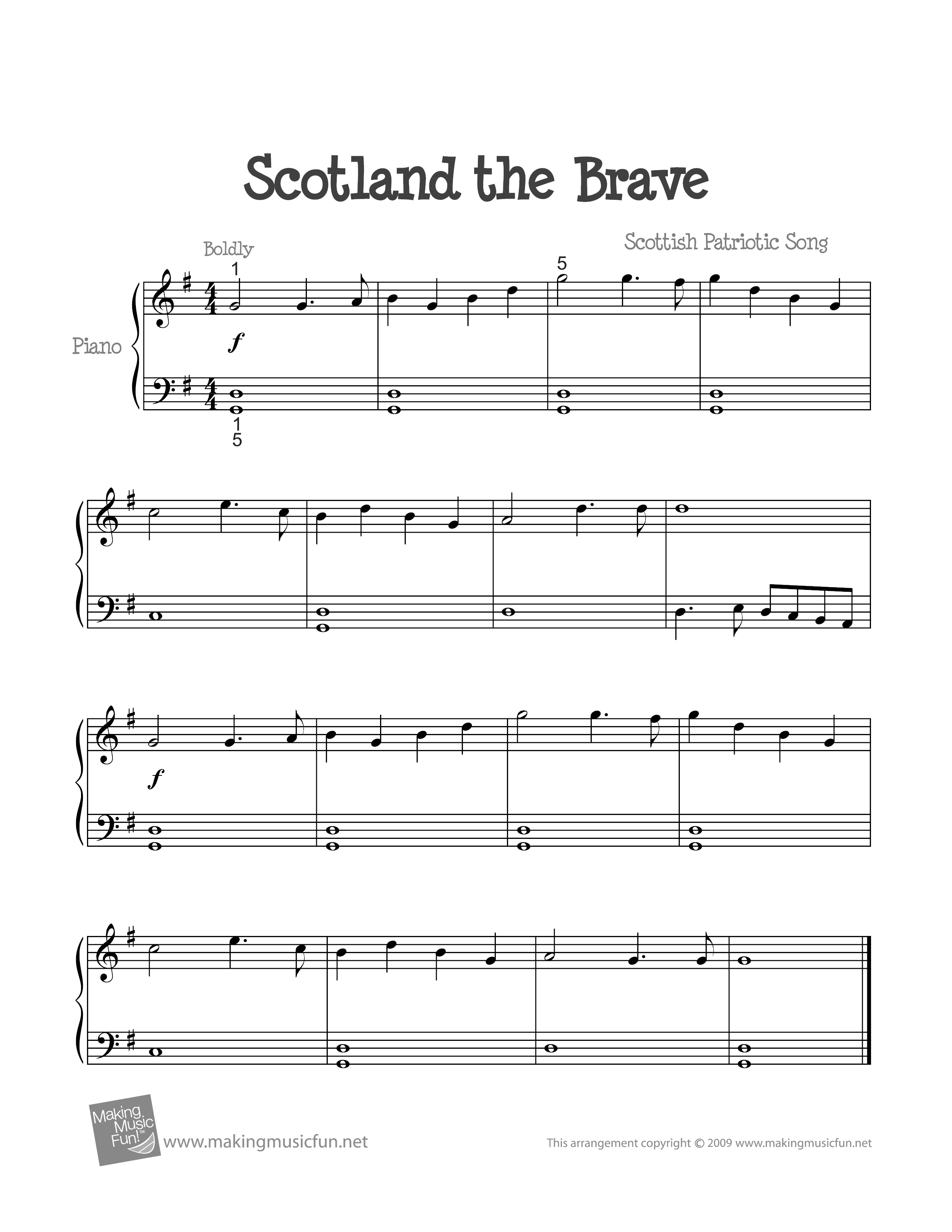 Scotland the Brave琴譜